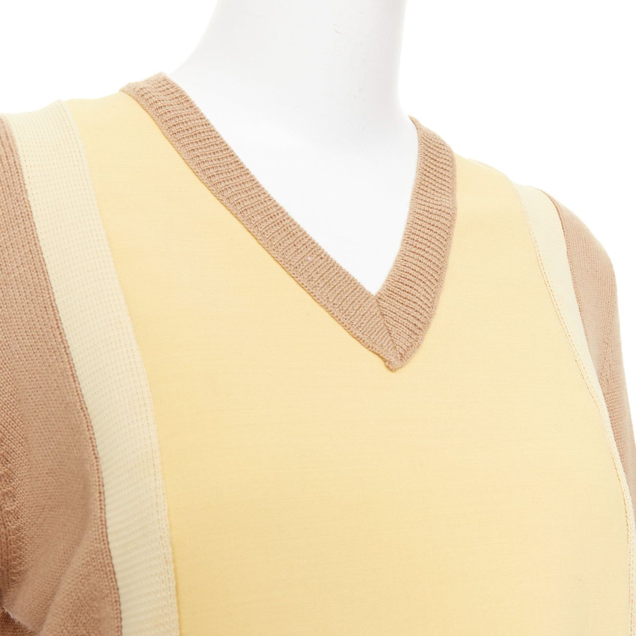 Marni MARNI yellow beige tan virgin wool blend colorblock panel V neck sweater IT42 M Size M / US 6-8 / IT 42-44 - 2 Thumbnail