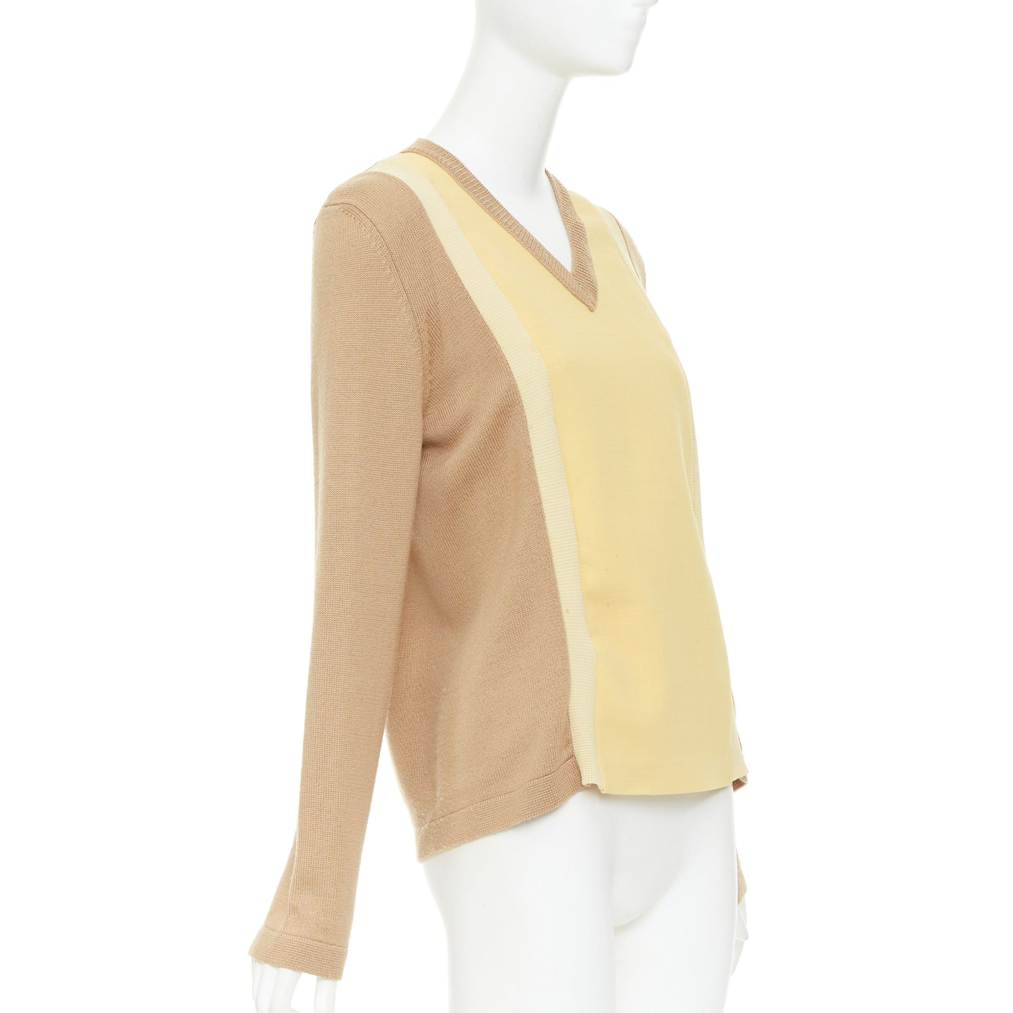 Marni MARNI yellow beige tan virgin wool blend colorblock panel V neck sweater IT42 M Size M / US 6-8 / IT 42-44 - 3 Thumbnail
