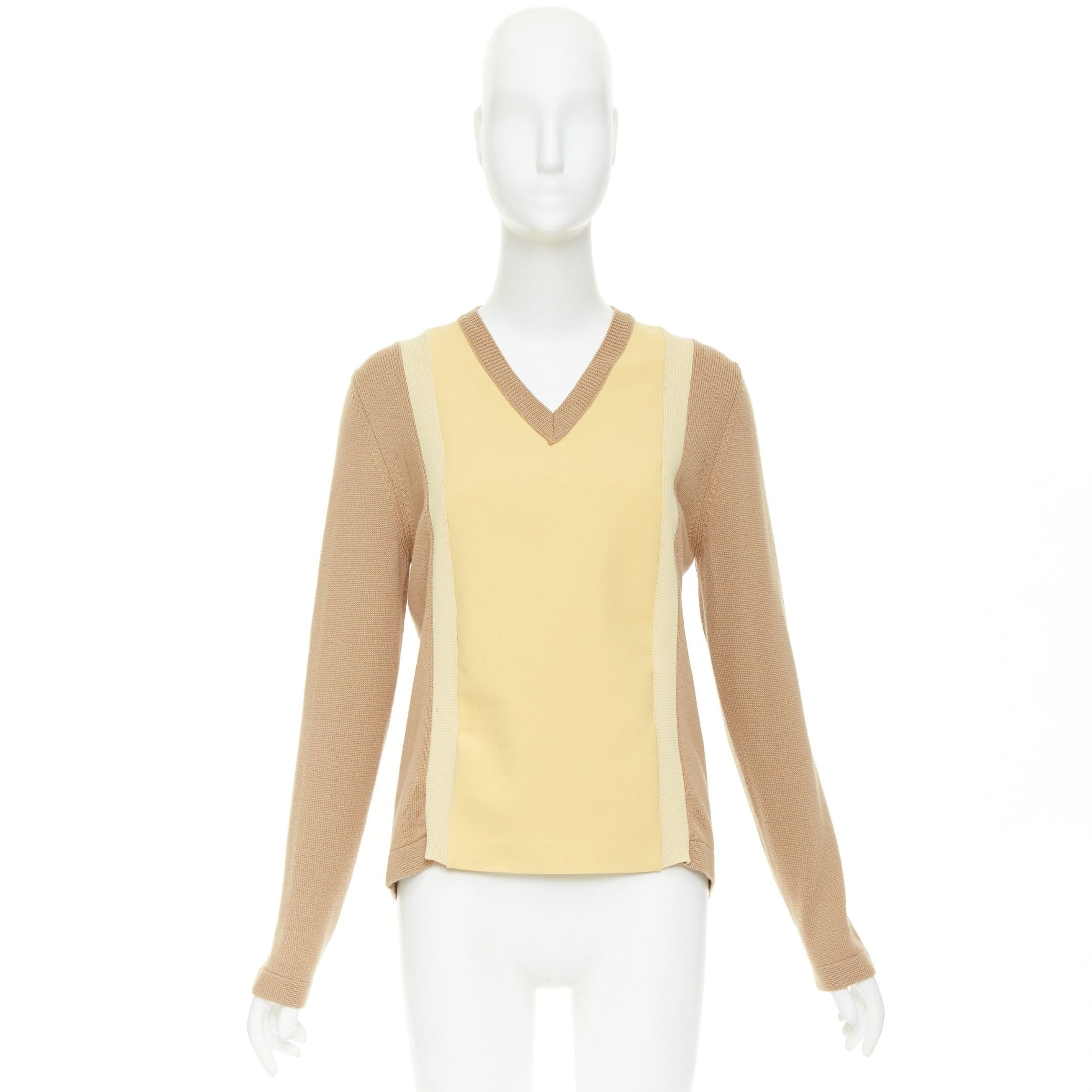 Marni MARNI yellow beige tan virgin wool blend colorblock panel V neck sweater IT42 M Size M / US 6-8 / IT 42-44 - 10 Thumbnail