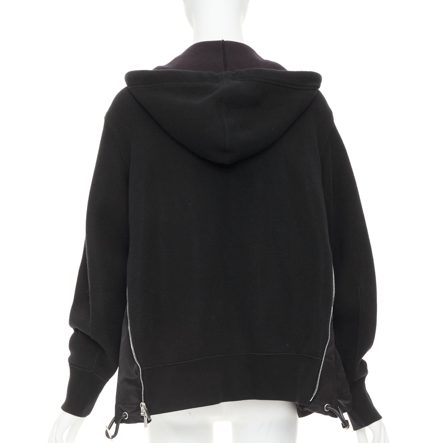 Sacai SACAI 2019 black cotton blend nylon trim side zip deconstructed hybrid hoodie JP2 M Size M / US 6-8 / IT 42-44 - 6 Thumbnail