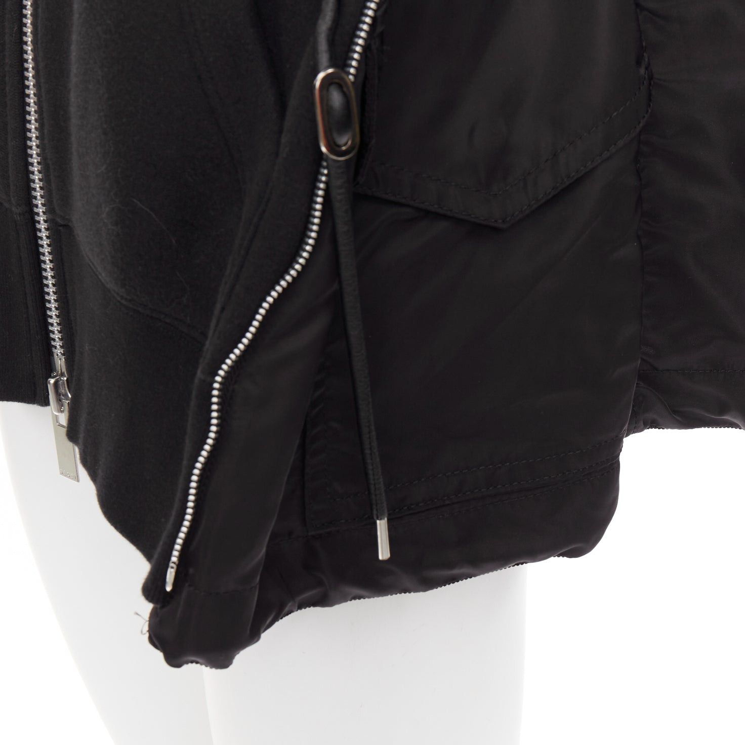 Sacai SACAI 2019 black cotton blend nylon trim side zip deconstructed hybrid hoodie JP2 M Size M / US 6-8 / IT 42-44 - 2 Thumbnail