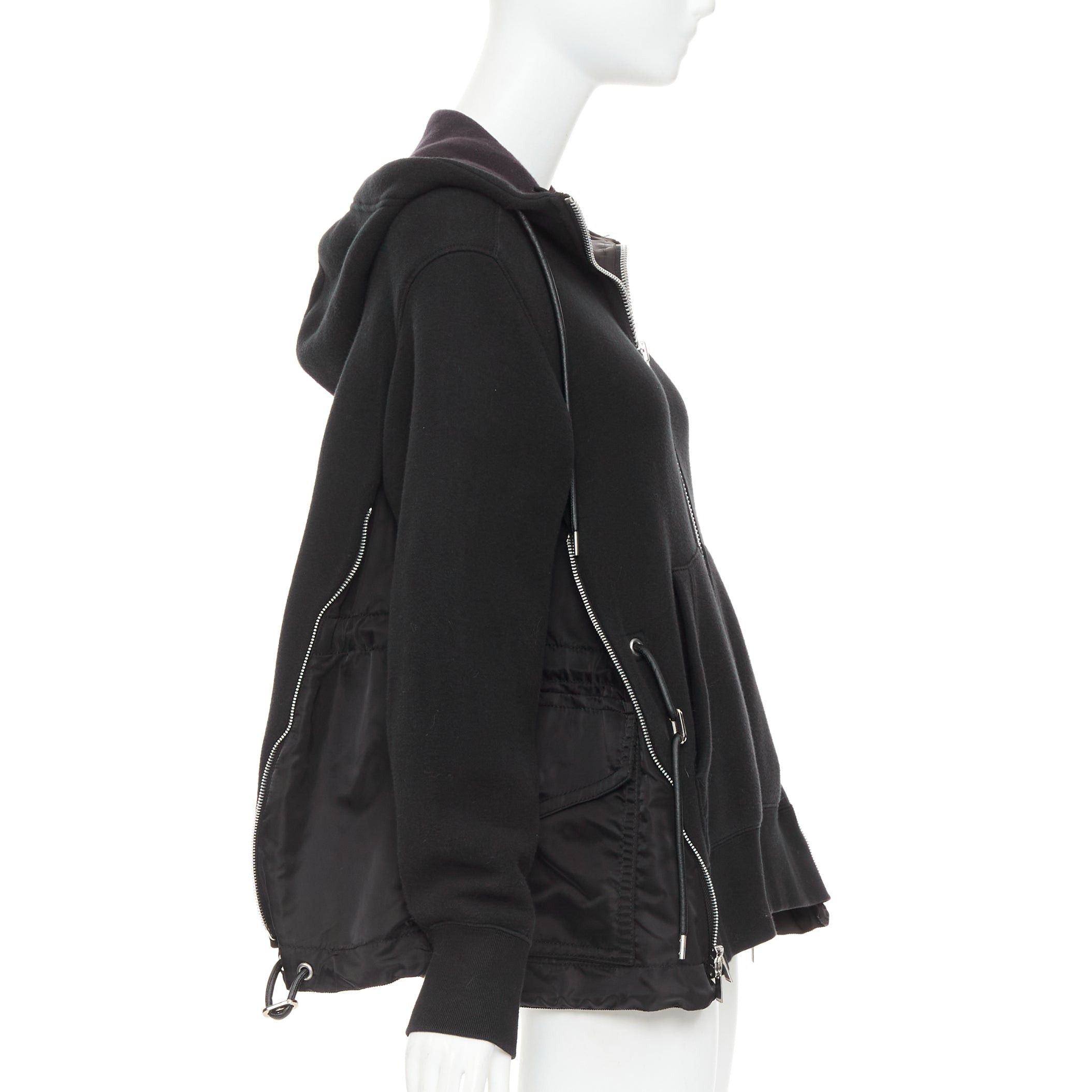 Sacai SACAI 2019 black cotton blend nylon trim side zip deconstructed hybrid hoodie JP2 M Size M / US 6-8 / IT 42-44 - 5 Thumbnail