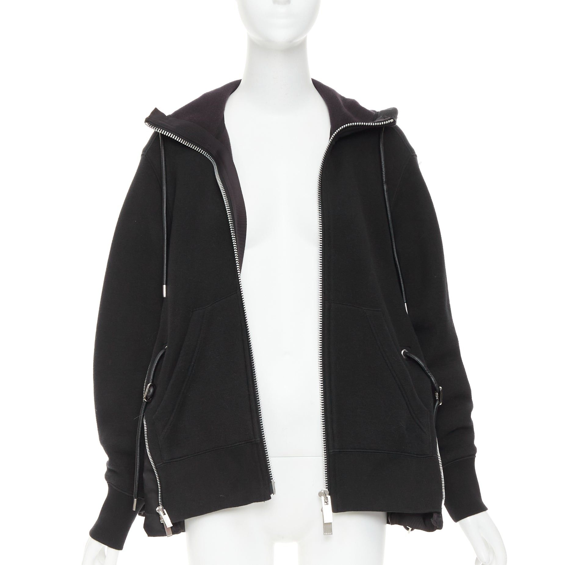 Sacai SACAI 2019 black cotton blend nylon trim side zip deconstructed hybrid hoodie JP2 M Size M / US 6-8 / IT 42-44 - 3 Thumbnail