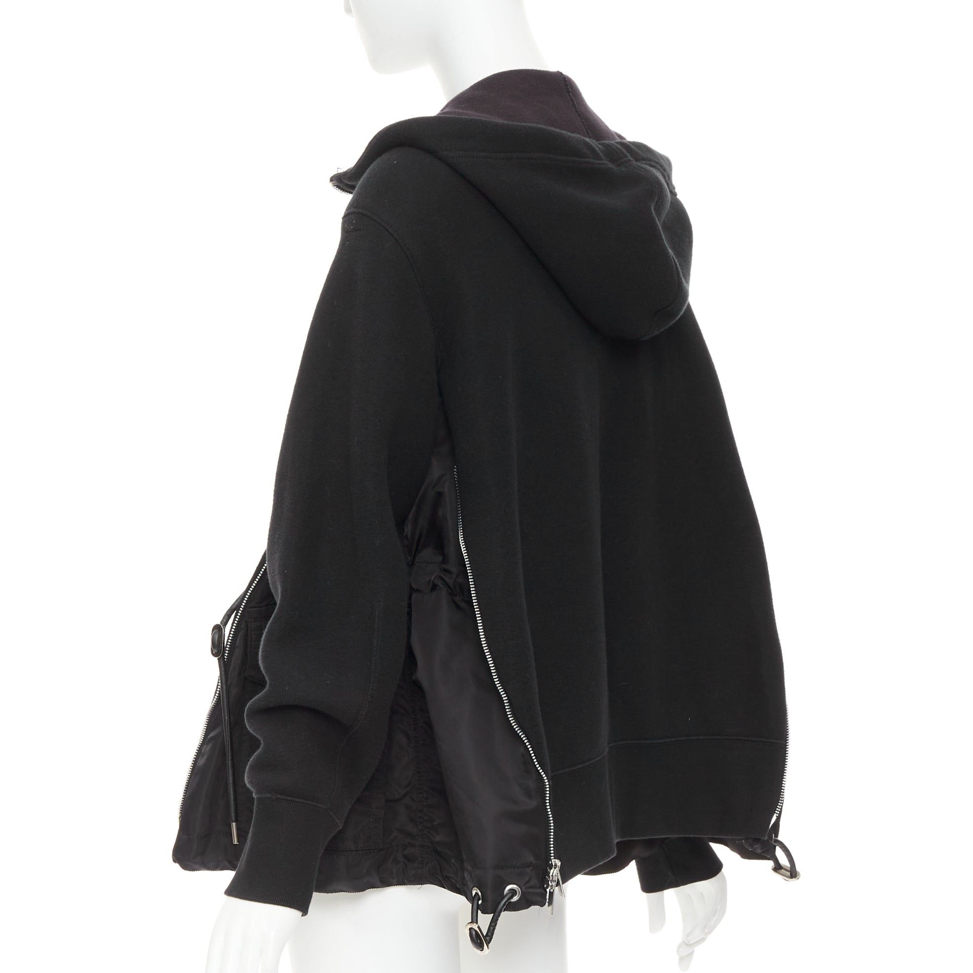 Sacai SACAI 2019 black cotton blend nylon trim side zip deconstructed hybrid hoodie JP2 M Size M / US 6-8 / IT 42-44 - 7 Thumbnail