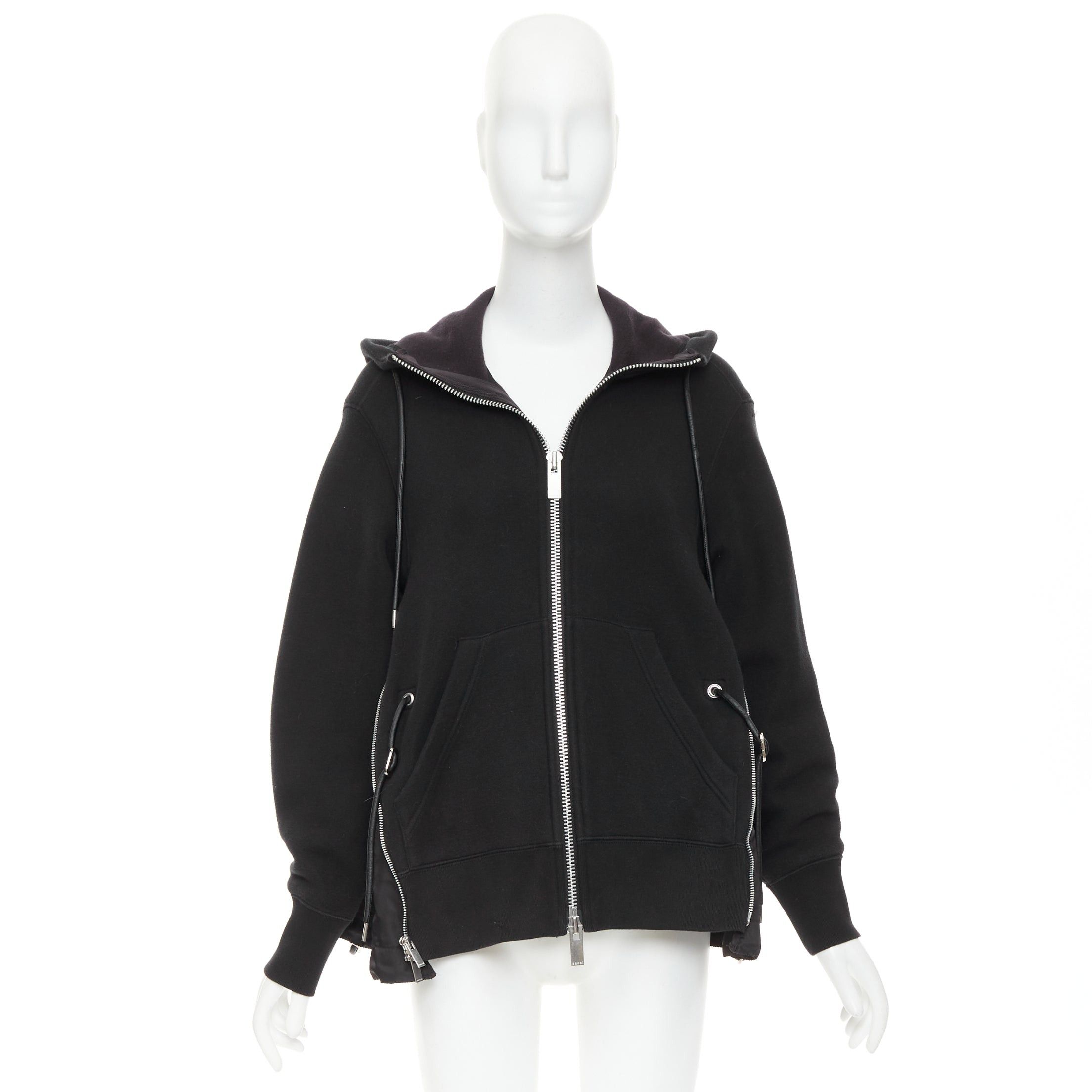 Sacai SACAI 2019 black cotton blend nylon trim side zip deconstructed hybrid hoodie JP2 M Size M / US 6-8 / IT 42-44 - 10 Thumbnail