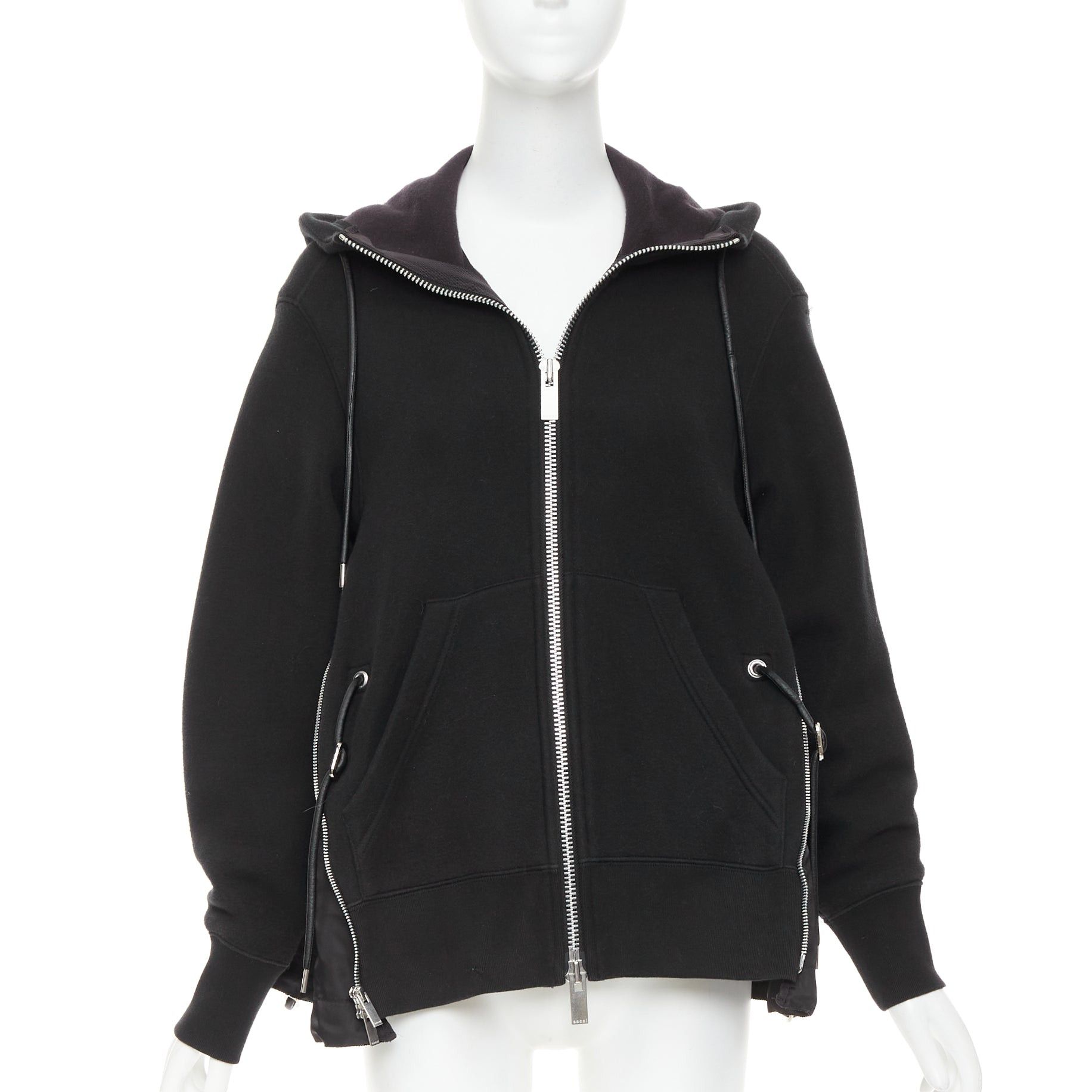 Sacai SACAI 2019 black cotton blend nylon trim side zip deconstructed hybrid hoodie JP2 M Size M / US 6-8 / IT 42-44 - 4 Thumbnail