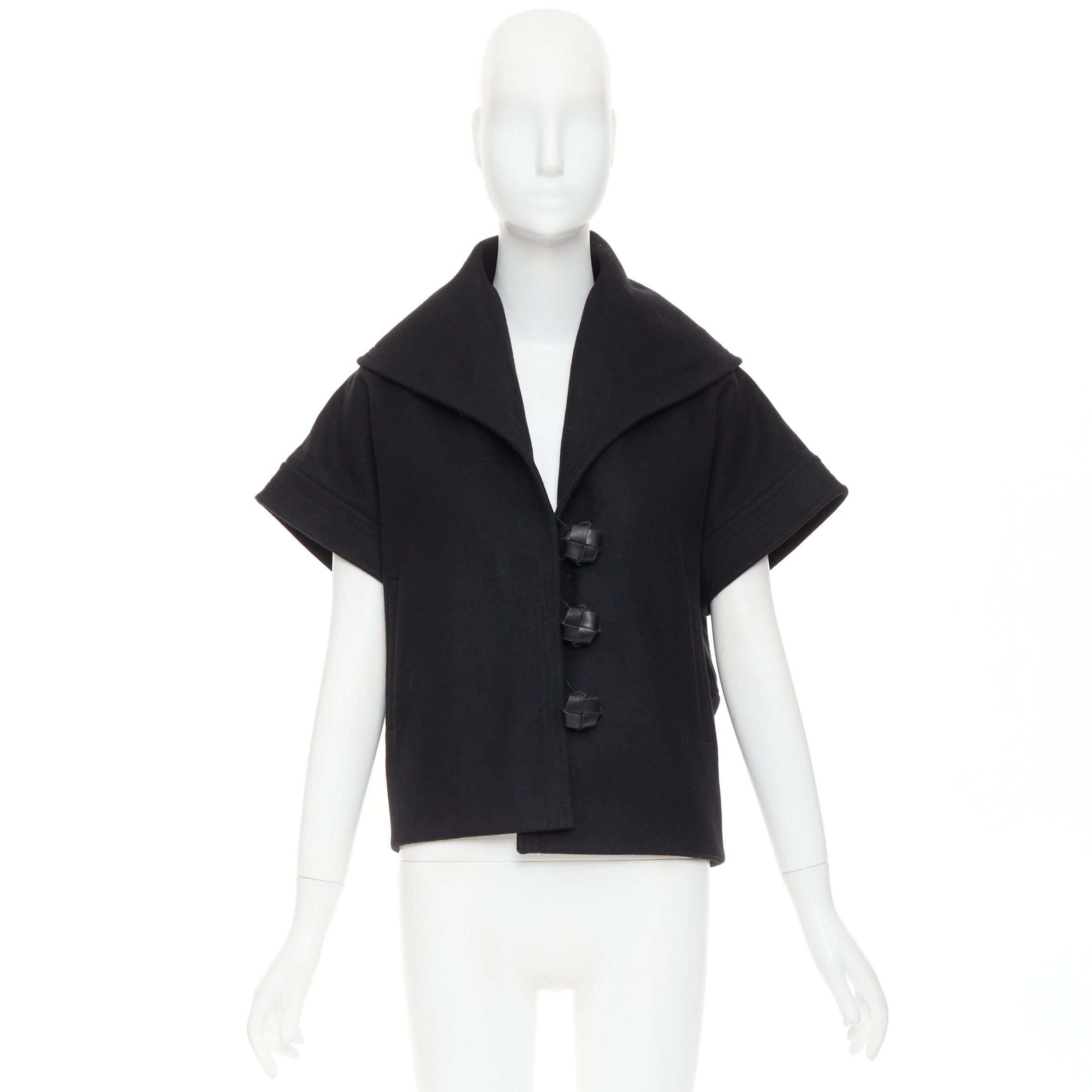Stella McCartney STELLA MCCARTNEY 2005 black wool cashmere wide collar woven buttons short sleeve coat IT40 S Size S / US 4 / IT 40 - 9 Thumbnail