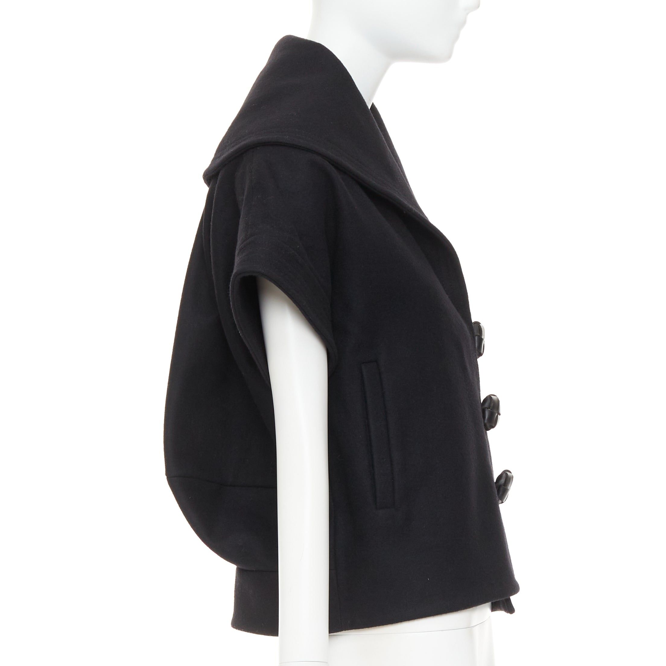 Stella McCartney STELLA MCCARTNEY 2005 black wool cashmere wide collar woven buttons short sleeve coat IT40 S Size S / US 4 / IT 40 - 4 Thumbnail