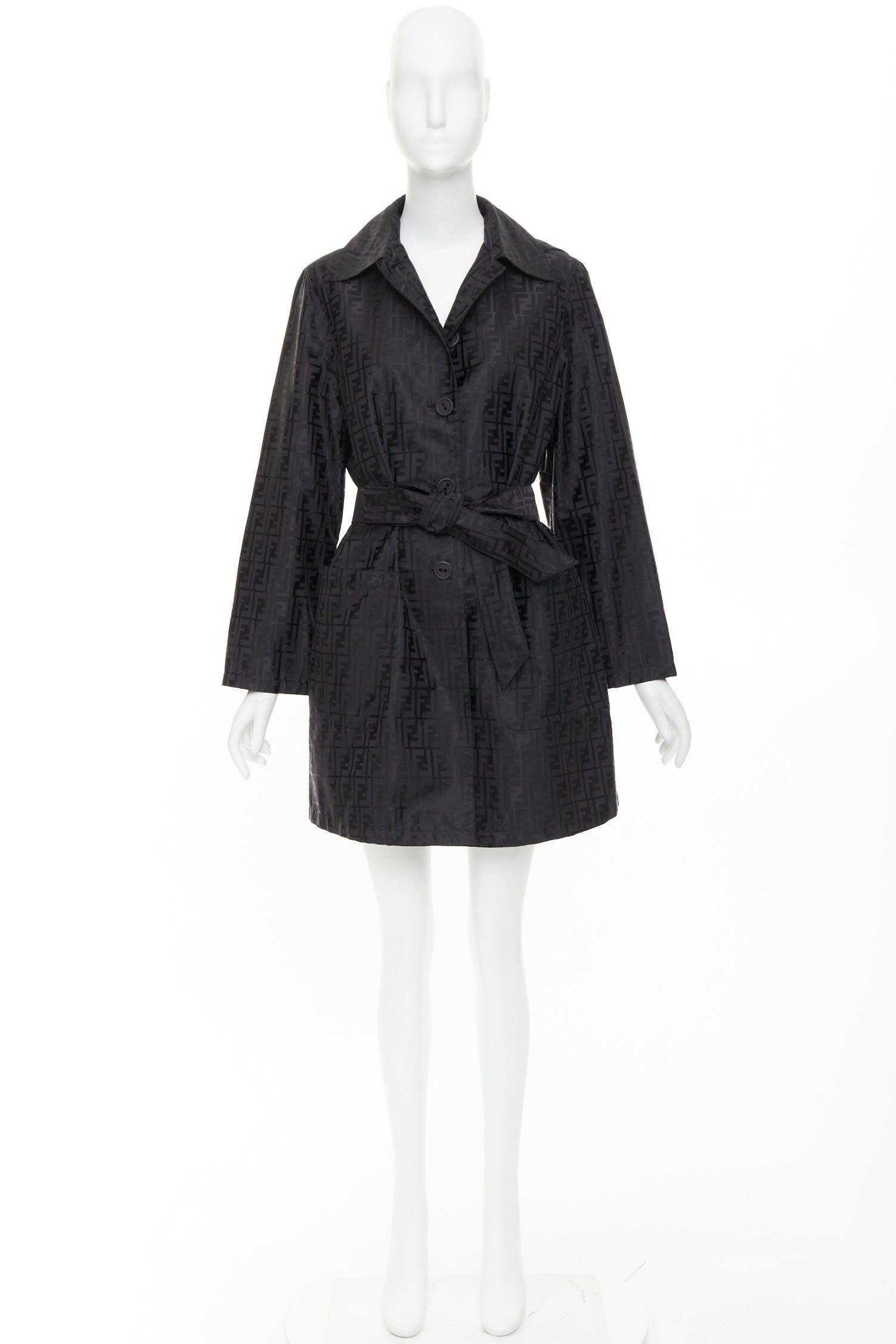 Fendi FENDI 1990s Vintage black cotton nylon FF Zucca monogram belted trench coat IT40 S Size S / US 4 / IT 40 - 9 Thumbnail