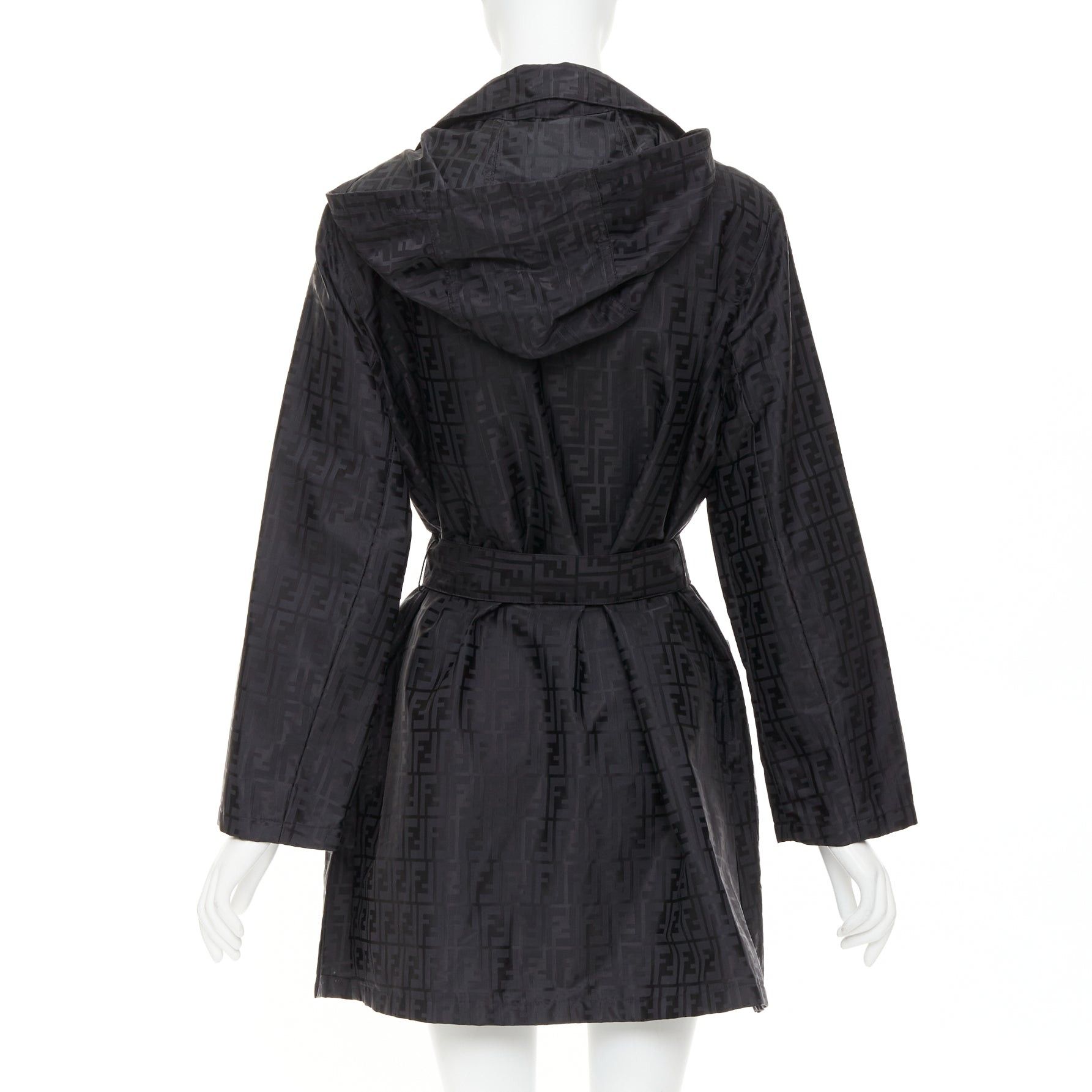 Fendi FENDI 1990s Vintage black cotton nylon FF Zucca monogram belted trench coat IT40 S Size S / US 4 / IT 40 - 5 Thumbnail