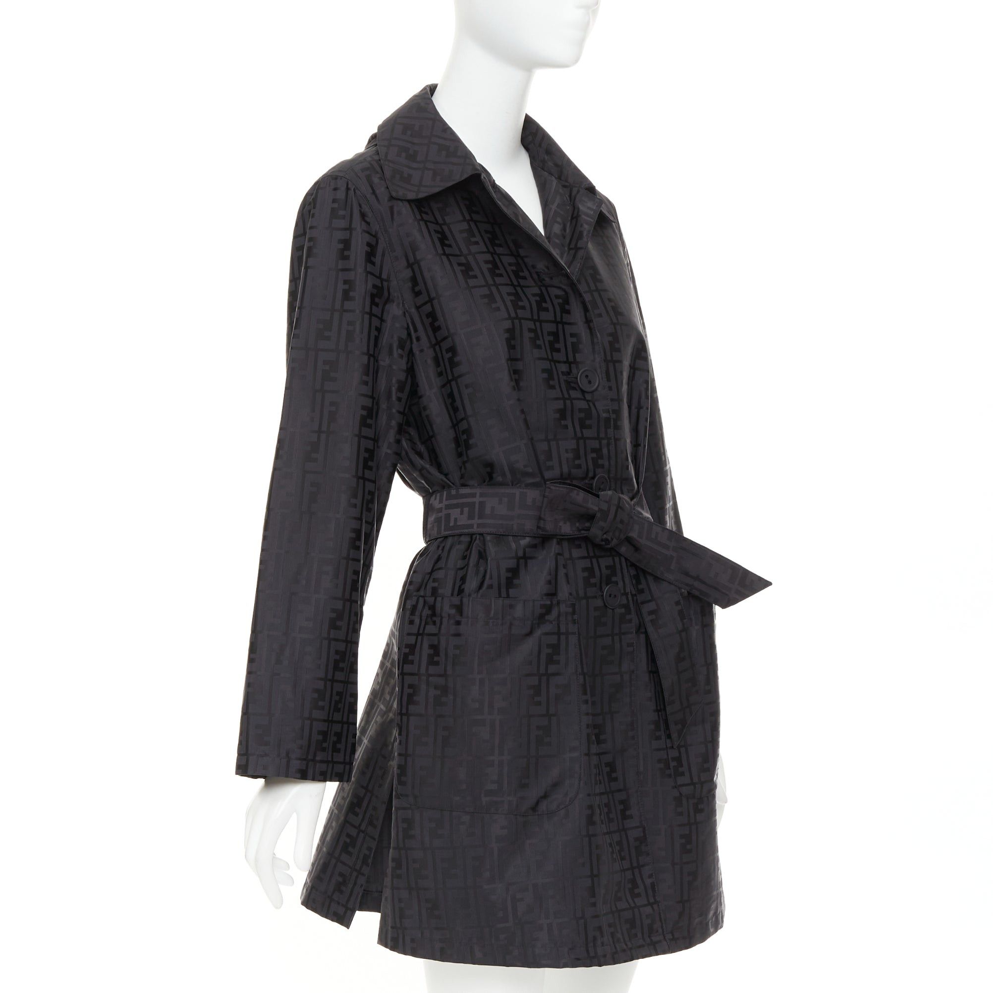 Fendi FENDI 1990s Vintage black cotton nylon FF Zucca monogram belted trench coat IT40 S Size S / US 4 / IT 40 - 3 Thumbnail