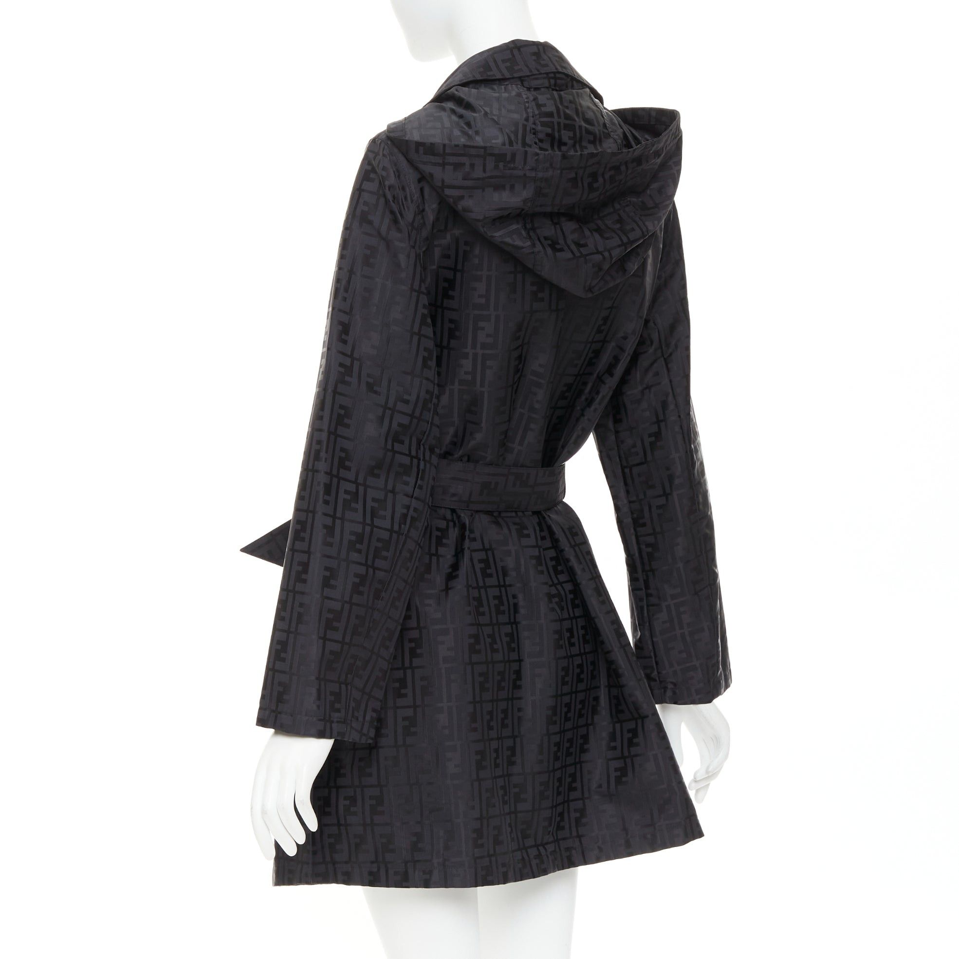 Fendi FENDI 1990s Vintage black cotton nylon FF Zucca monogram belted trench coat IT40 S Size S / US 4 / IT 40 - 6 Thumbnail