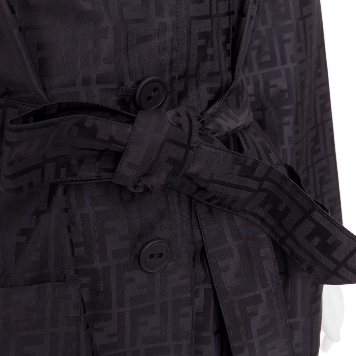 Fendi FENDI 1990s Vintage black cotton nylon FF Zucca monogram belted trench coat IT40 S Size S / US 4 / IT 40 - 7 Thumbnail