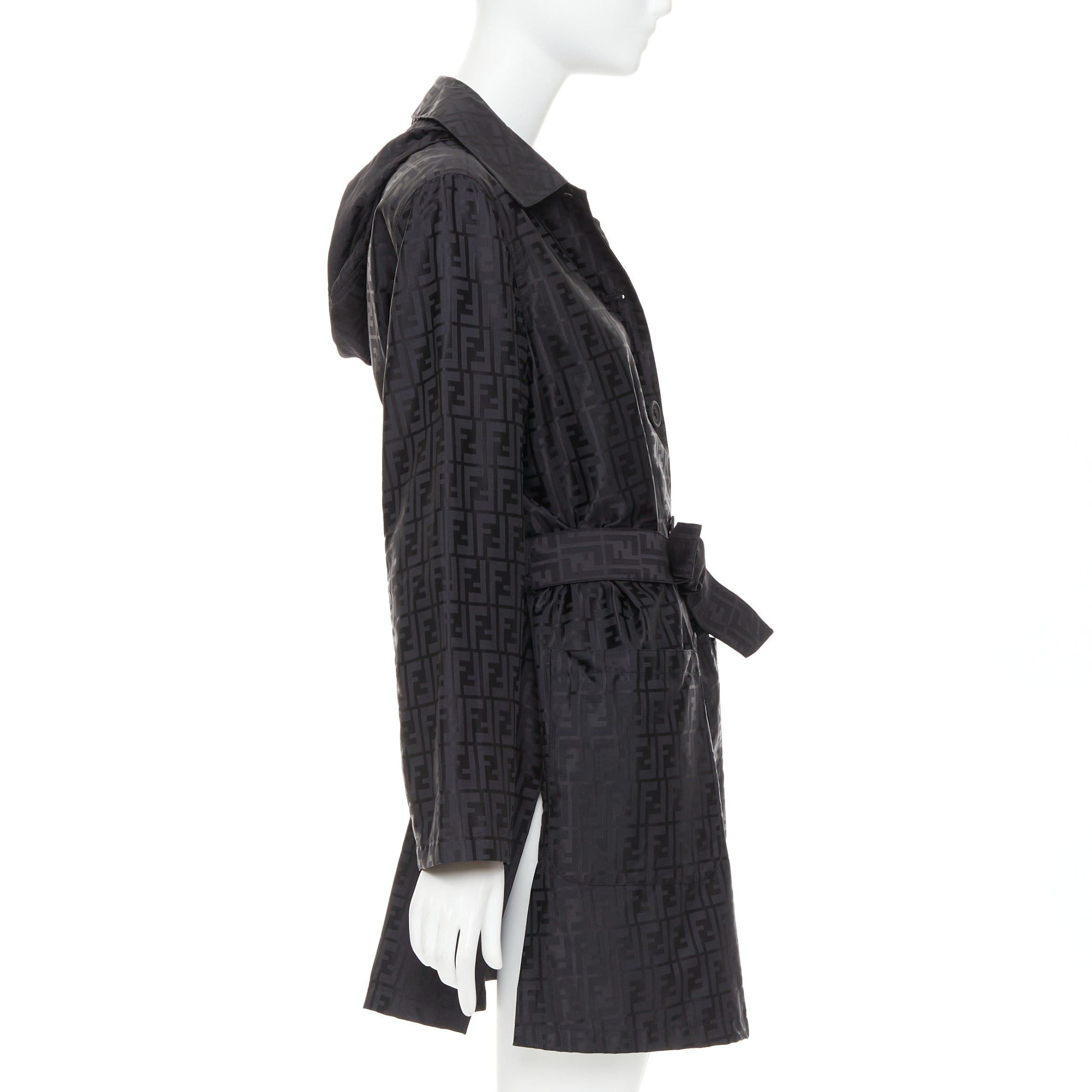 Fendi FENDI 1990s Vintage black cotton nylon FF Zucca monogram belted trench coat IT40 S Size S / US 4 / IT 40 - 4 Thumbnail