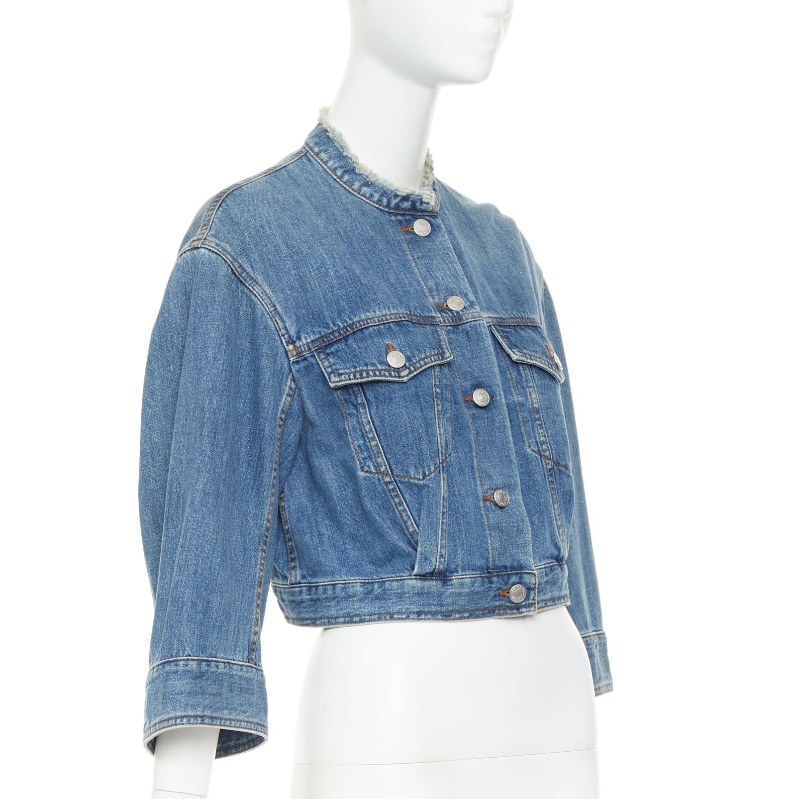 Dries Van Noten DRIES VAN NOTEN 2017 blue washed distressed 3/4 sleeve cropped denim jacket FR38 M Size M / US 6-8 / IT 42-44 - 4 Thumbnail
