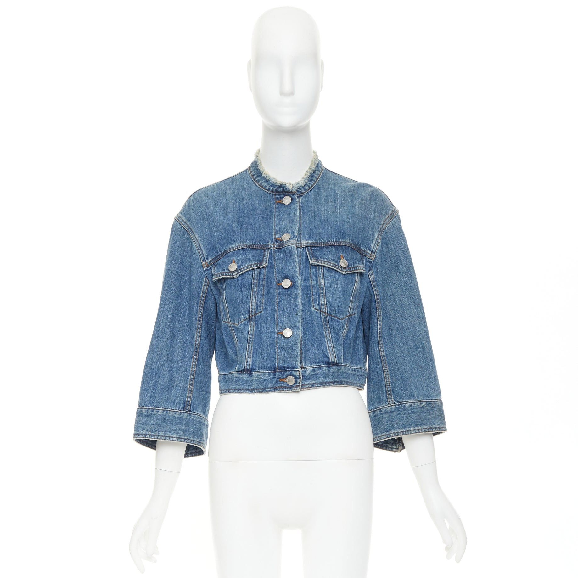 Dries Van Noten DRIES VAN NOTEN 2017 blue washed distressed 3/4 sleeve cropped denim jacket FR38 M Size M / US 6-8 / IT 42-44 - 10 Thumbnail