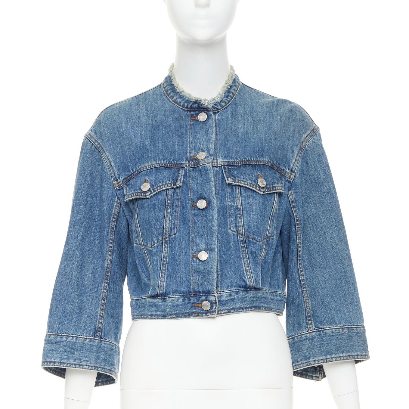 Dries Van Noten DRIES VAN NOTEN 2017 blue washed distressed 3/4 sleeve cropped denim jacket FR38 M Size M / US 6-8 / IT 42-44 - 3 Thumbnail