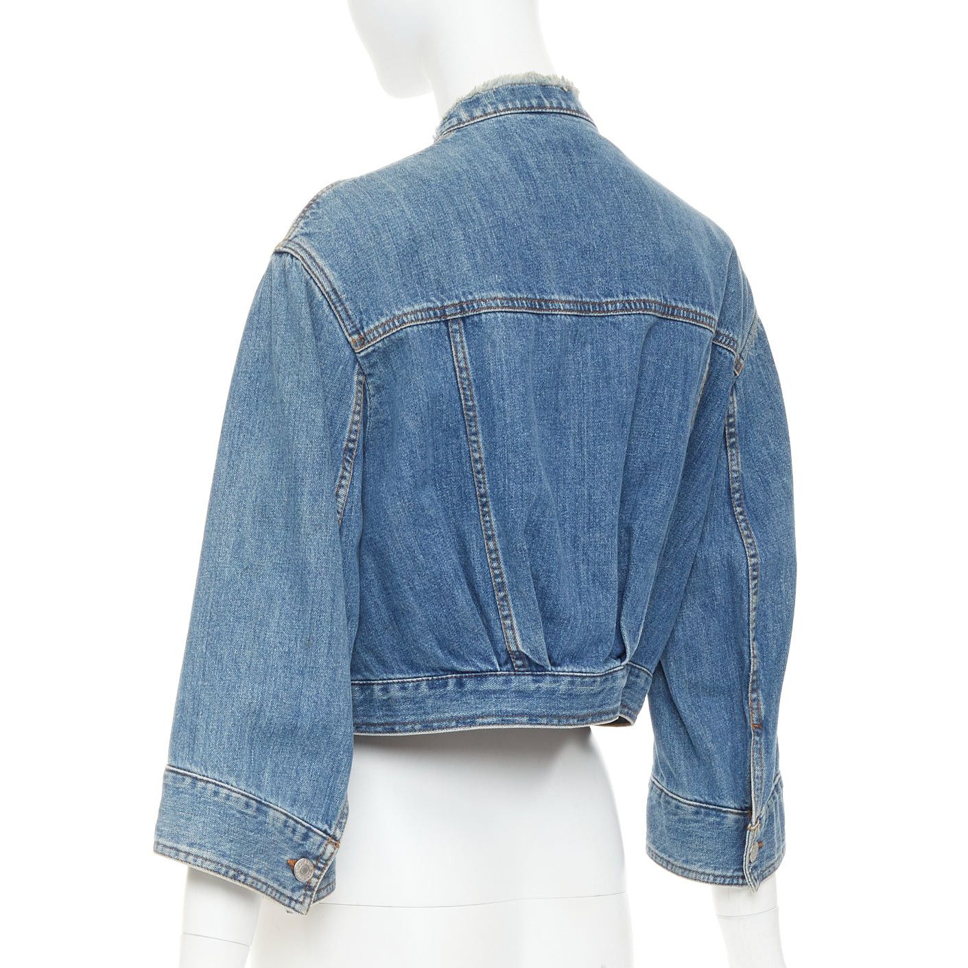 Dries Van Noten DRIES VAN NOTEN 2017 blue washed distressed 3/4 sleeve cropped denim jacket FR38 M Size M / US 6-8 / IT 42-44 - 7 Thumbnail