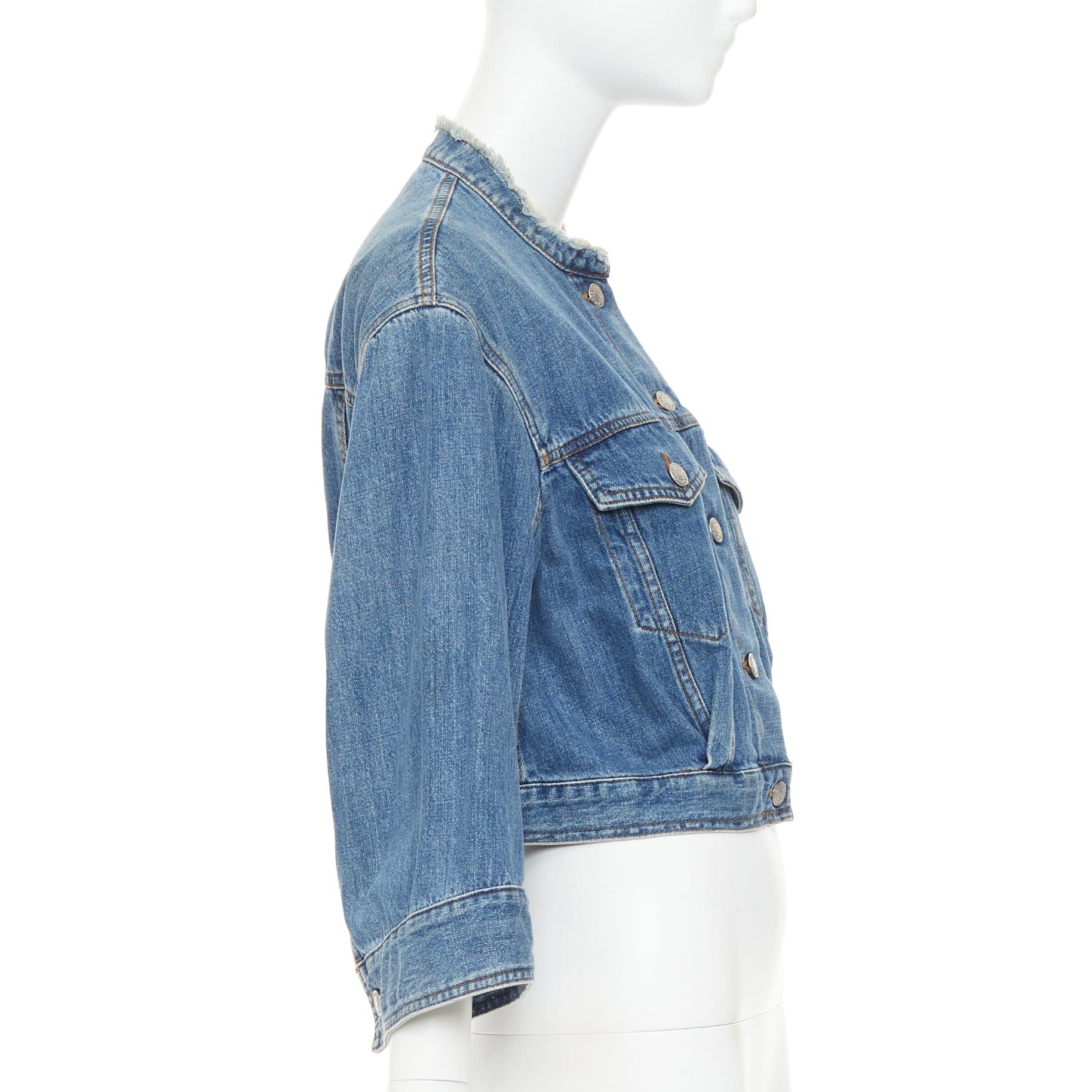 Dries Van Noten DRIES VAN NOTEN 2017 blue washed distressed 3/4 sleeve cropped denim jacket FR38 M Size M / US 6-8 / IT 42-44 - 5 Thumbnail