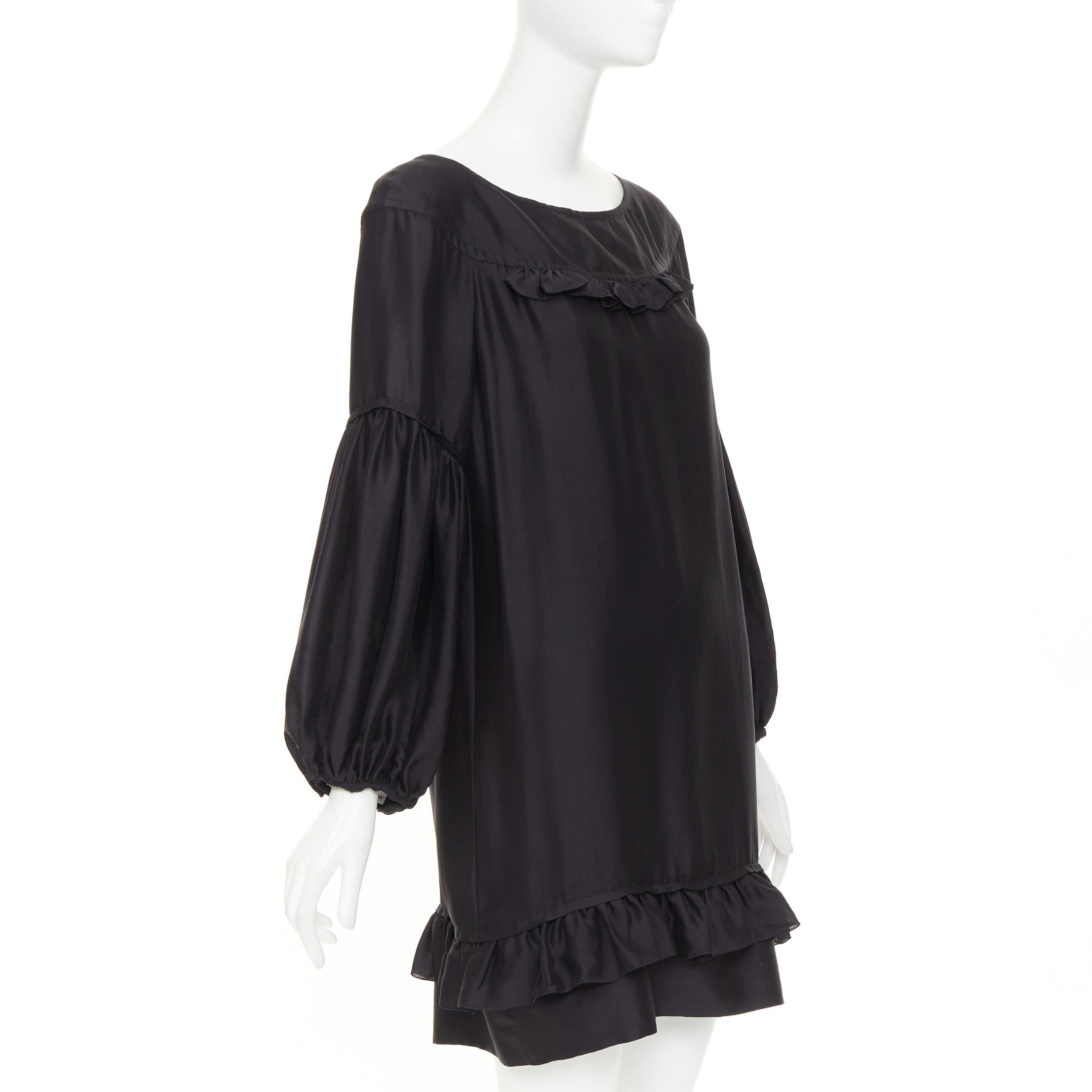 Stella McCartney STELLA MCCARTNEY 2007 black silk ruffle trim puff sleeve baby doll short dress IT40 S Size S / US 4 / IT 40 - 3 Thumbnail
