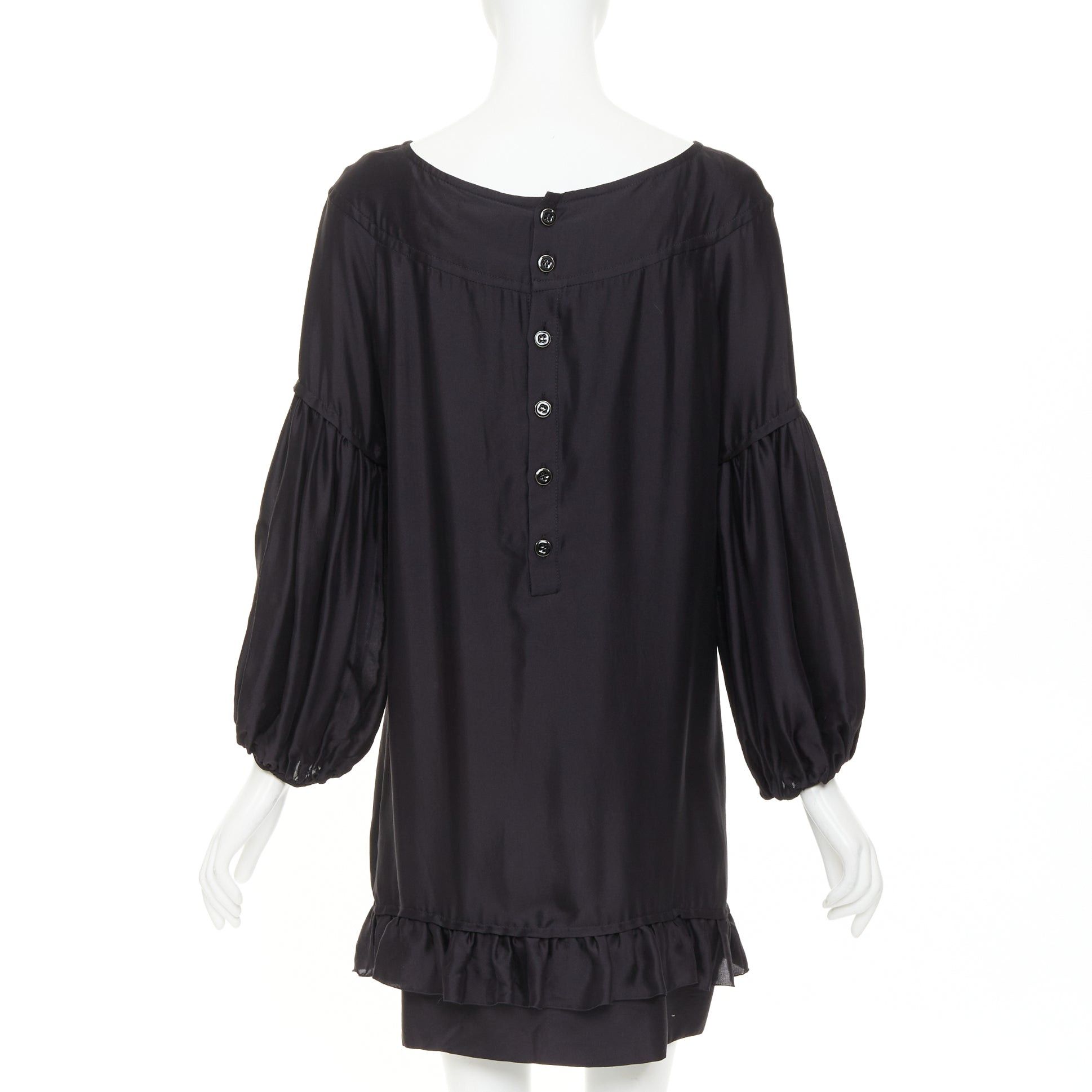 Stella McCartney STELLA MCCARTNEY 2007 black silk ruffle trim puff sleeve baby doll short dress IT40 S Size S / US 4 / IT 40 - 5 Thumbnail