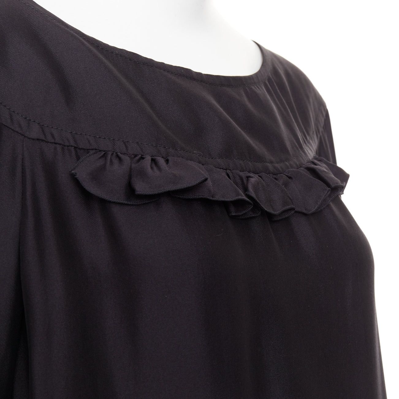 Stella McCartney STELLA MCCARTNEY 2007 black silk ruffle trim puff sleeve baby doll short dress IT40 S Size S / US 4 / IT 40 - 7 Thumbnail