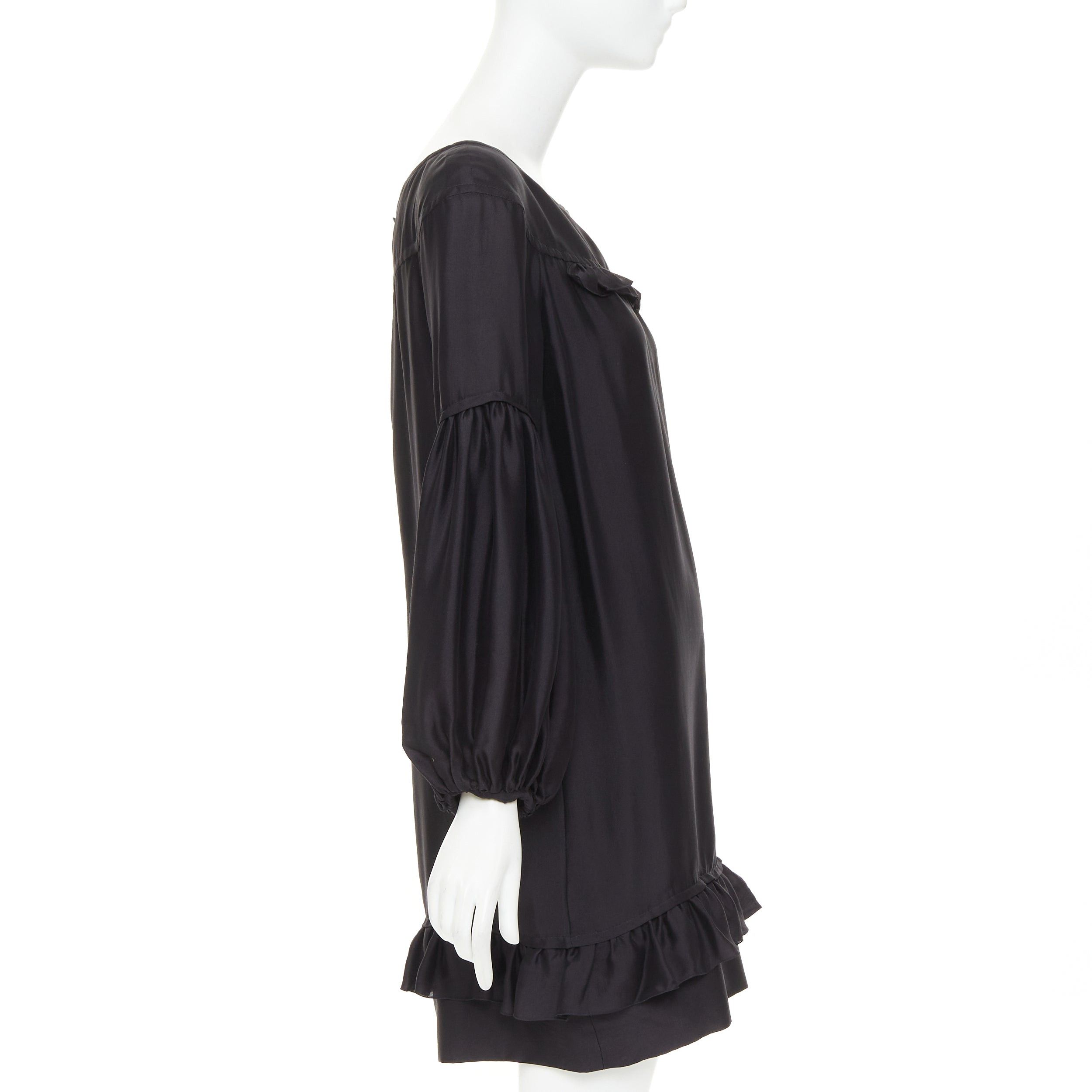 Stella McCartney STELLA MCCARTNEY 2007 black silk ruffle trim puff sleeve baby doll short dress IT40 S Size S / US 4 / IT 40 - 4 Thumbnail