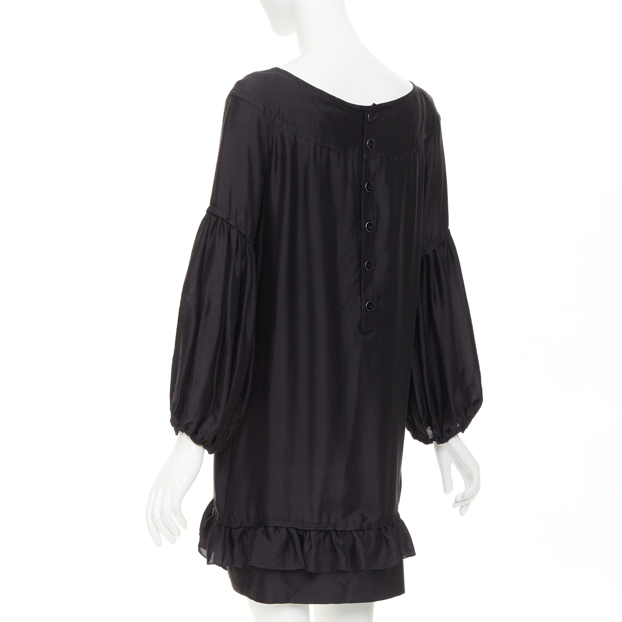 Stella McCartney STELLA MCCARTNEY 2007 black silk ruffle trim puff sleeve baby doll short dress IT40 S Size S / US 4 / IT 40 - 6 Thumbnail