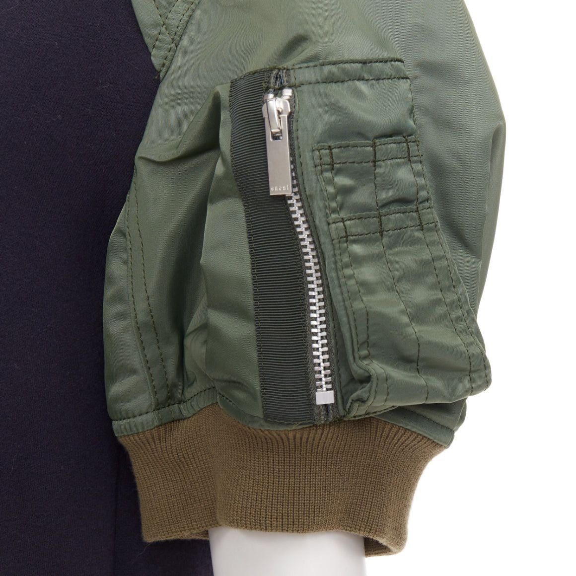 Sacai SACAI 2022 navy green sponge sweat MA-1 bomber sleeve sweater dress JP3 L Size M / US 6-8 / IT 42-44 - 2 Thumbnail