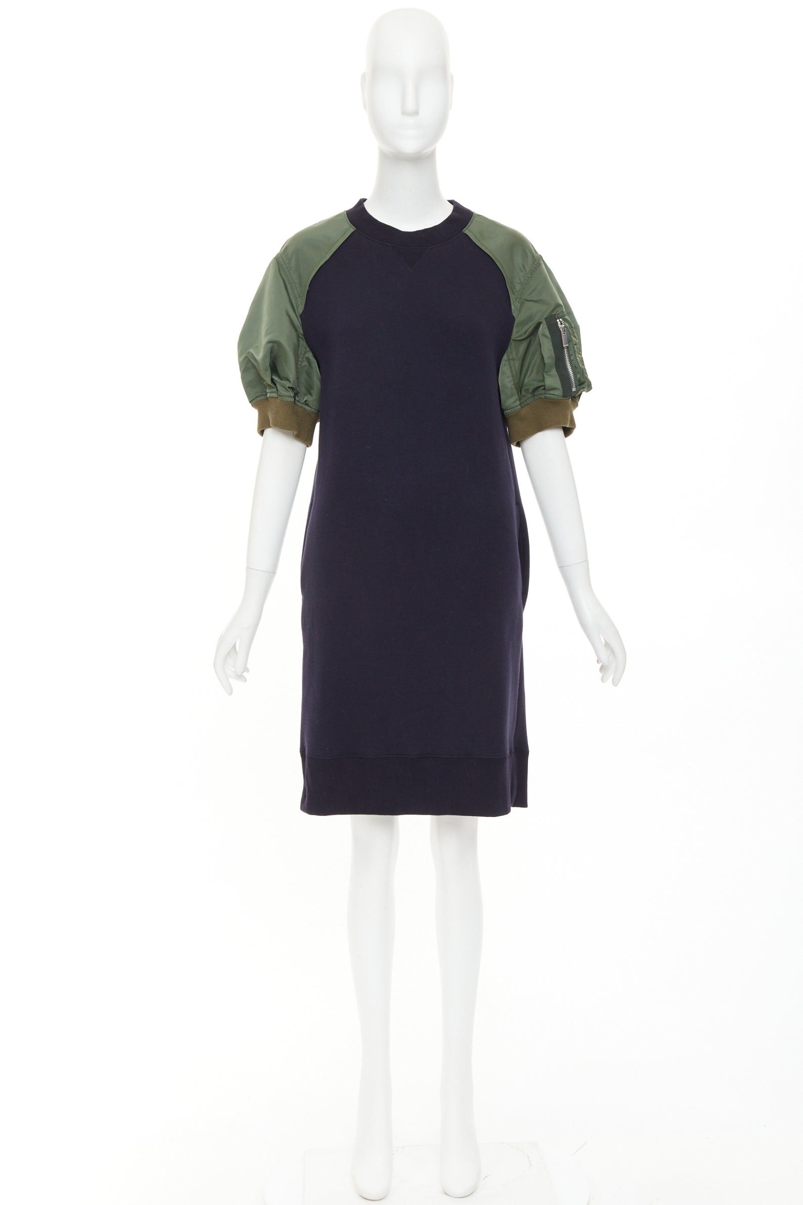 Sacai SACAI 2022 navy green sponge sweat MA-1 bomber sleeve sweater dress JP3 L Size M / US 6-8 / IT 42-44 - 9 Thumbnail