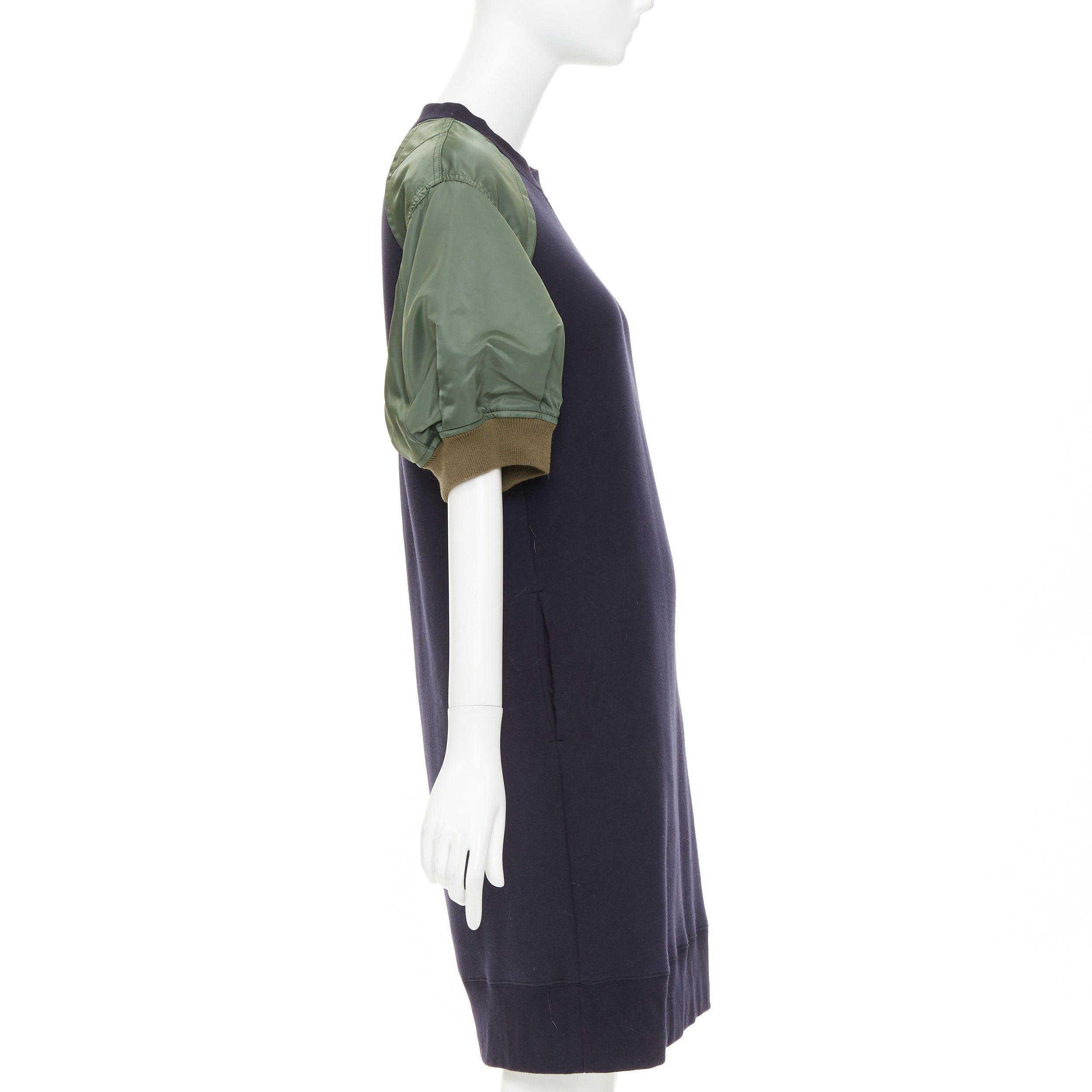 Sacai SACAI 2022 navy green sponge sweat MA-1 bomber sleeve sweater dress JP3 L Size M / US 6-8 / IT 42-44 - 4 Thumbnail