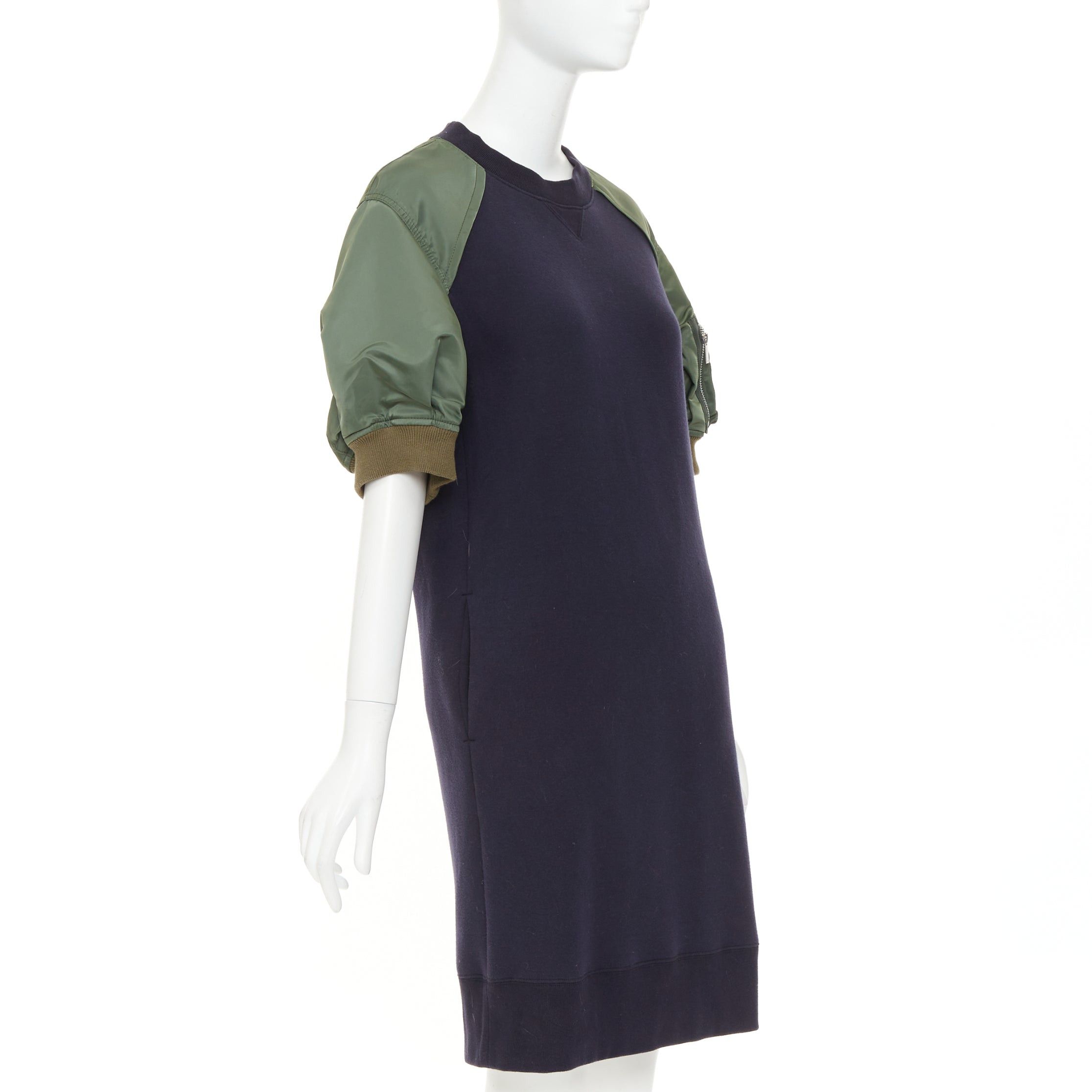 Sacai SACAI 2022 navy green sponge sweat MA-1 bomber sleeve sweater dress JP3 L Size M / US 6-8 / IT 42-44 - 3 Thumbnail