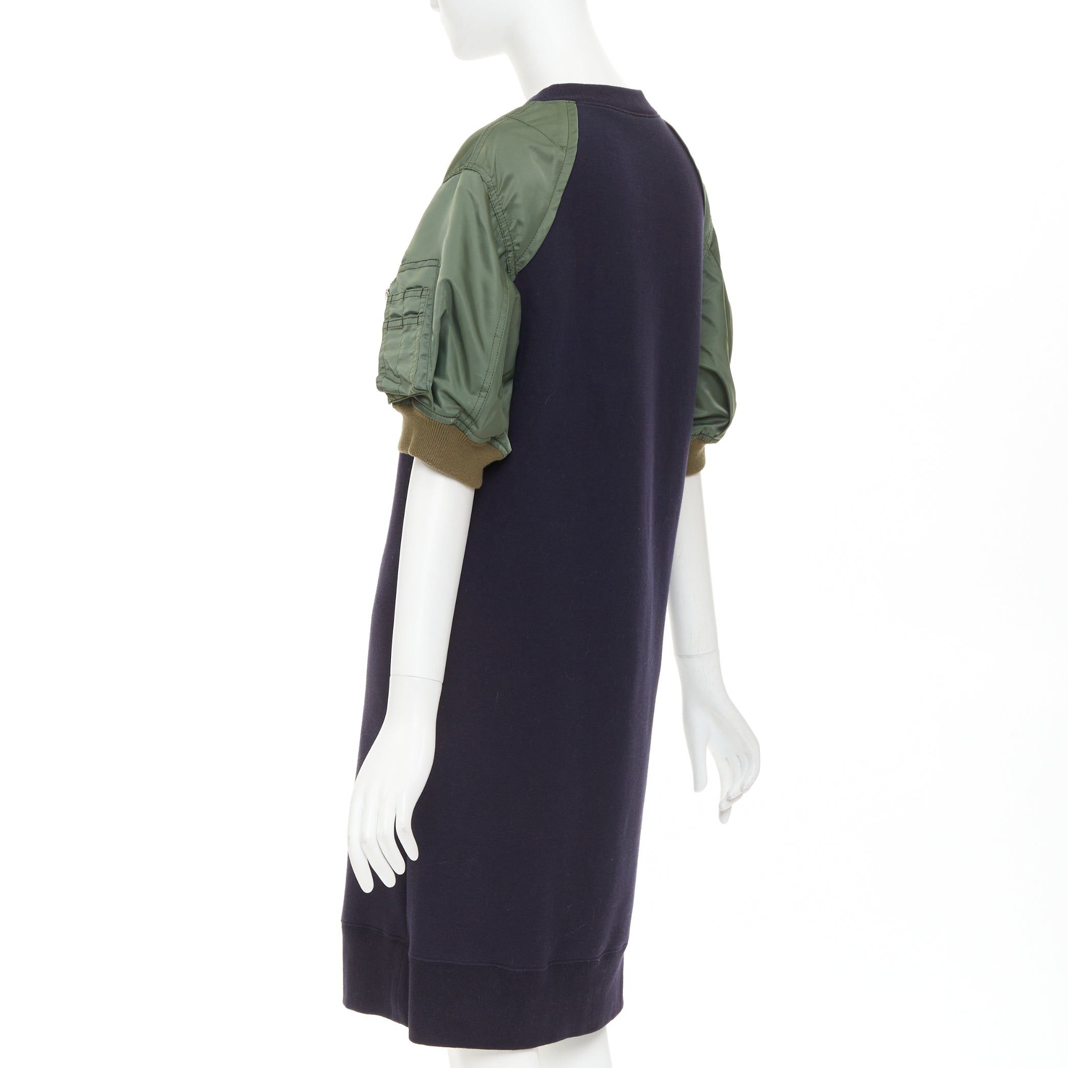 Sacai SACAI 2022 navy green sponge sweat MA-1 bomber sleeve sweater dress JP3 L Size M / US 6-8 / IT 42-44 - 6 Thumbnail