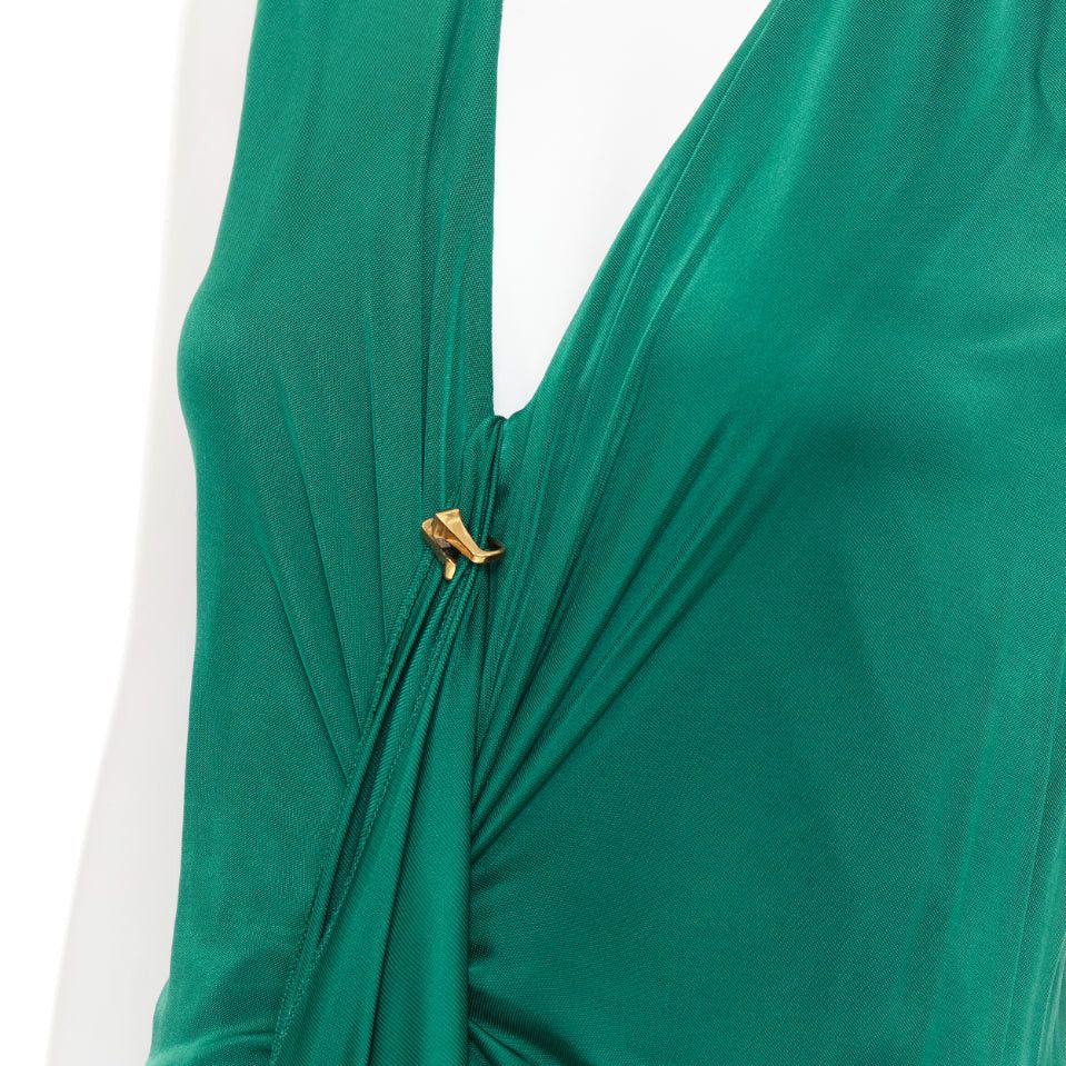 Gucci GUCCI 2008 emerald green viscose gold hardware draped V neck midi dress L Size M / US 6-8 / IT 42-44 - 2 Thumbnail