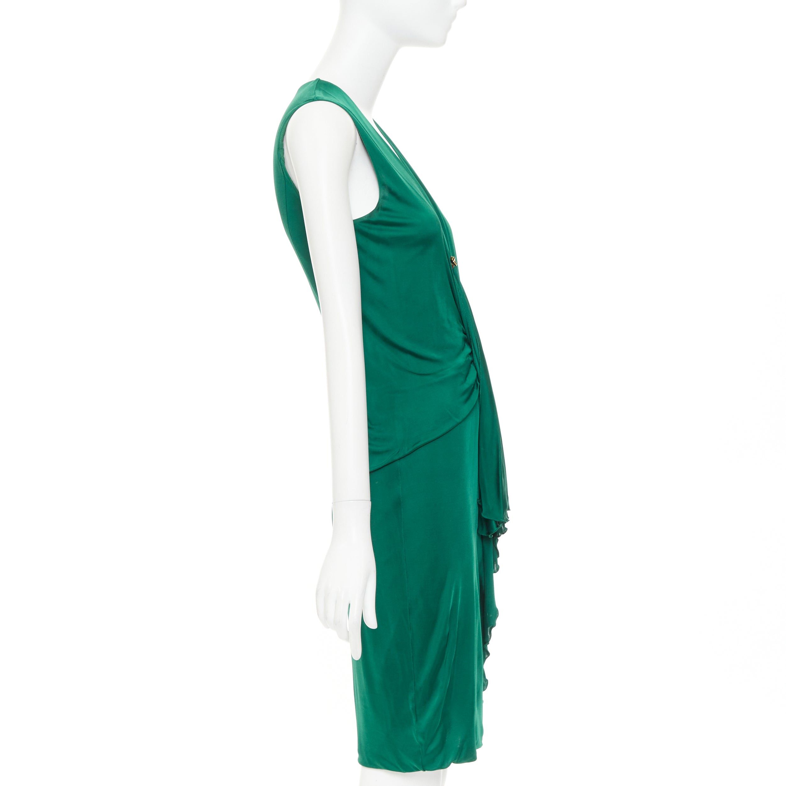 Gucci GUCCI 2008 emerald green viscose gold hardware draped V neck midi dress L Size M / US 6-8 / IT 42-44 - 4 Thumbnail