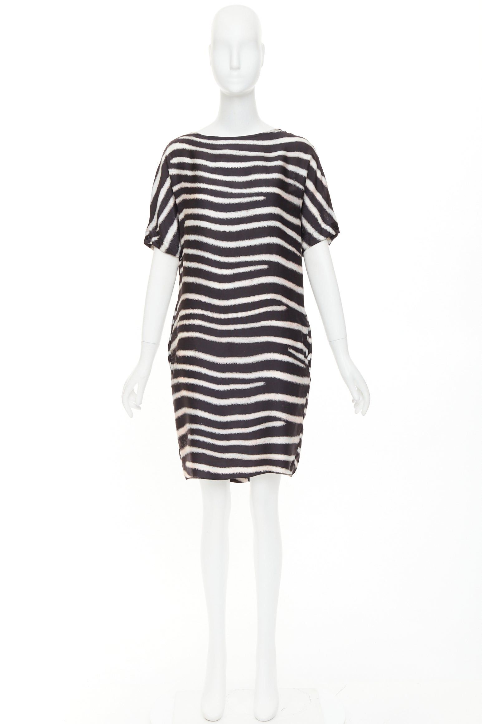 Stella McCartney STELLA MCCARTNEY 2009 100% silk black zebra stripe print tent dress IT38 XS Size XS / US 0-2 / IT 36-38 - 9 Thumbnail