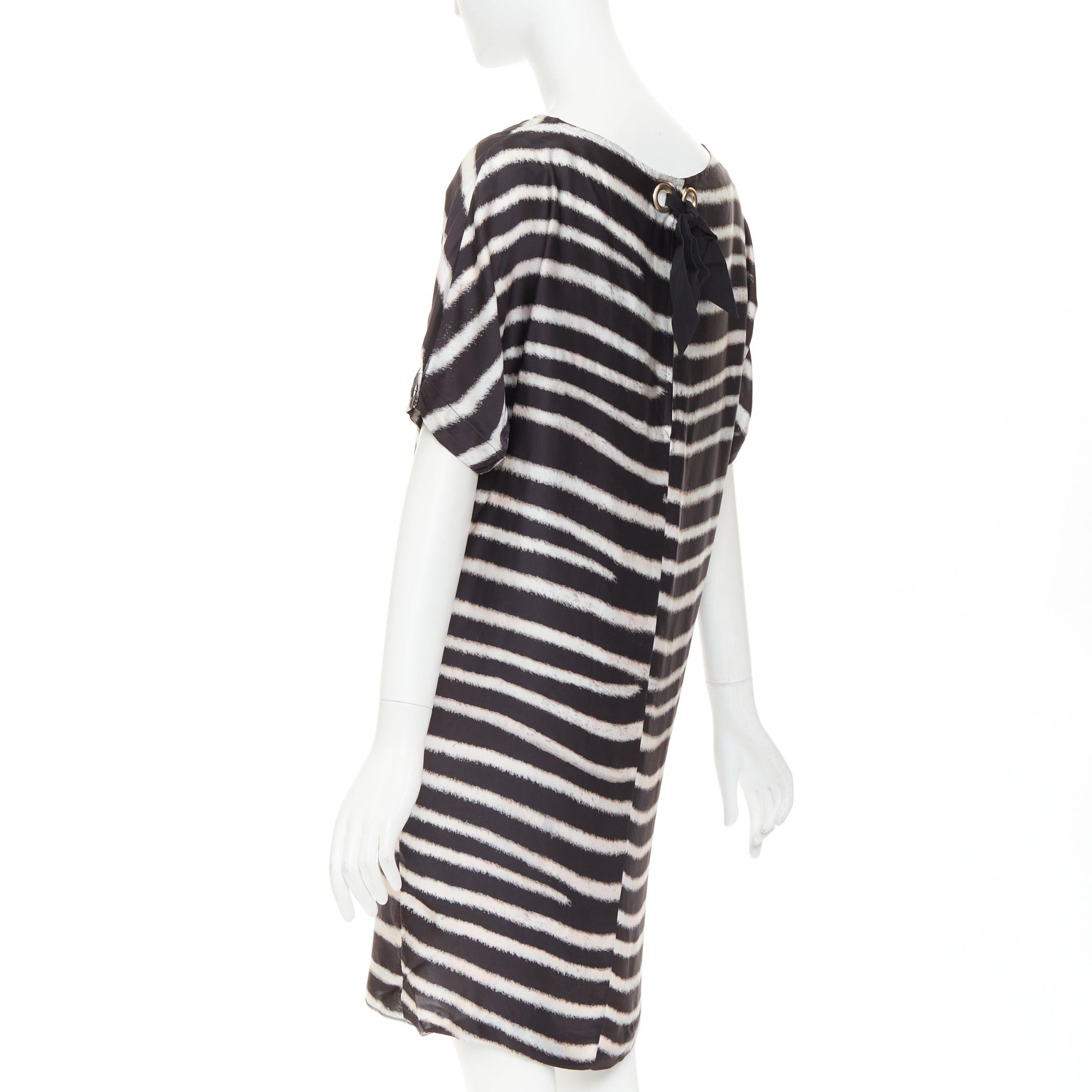 Stella McCartney STELLA MCCARTNEY 2009 100% silk black zebra stripe print tent dress IT38 XS Size XS / US 0-2 / IT 36-38 - 6 Thumbnail