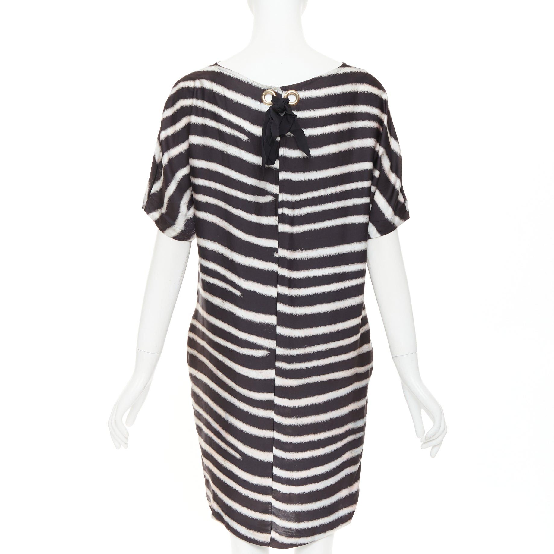 Stella McCartney STELLA MCCARTNEY 2009 100% silk black zebra stripe print tent dress IT38 XS Size XS / US 0-2 / IT 36-38 - 5 Thumbnail