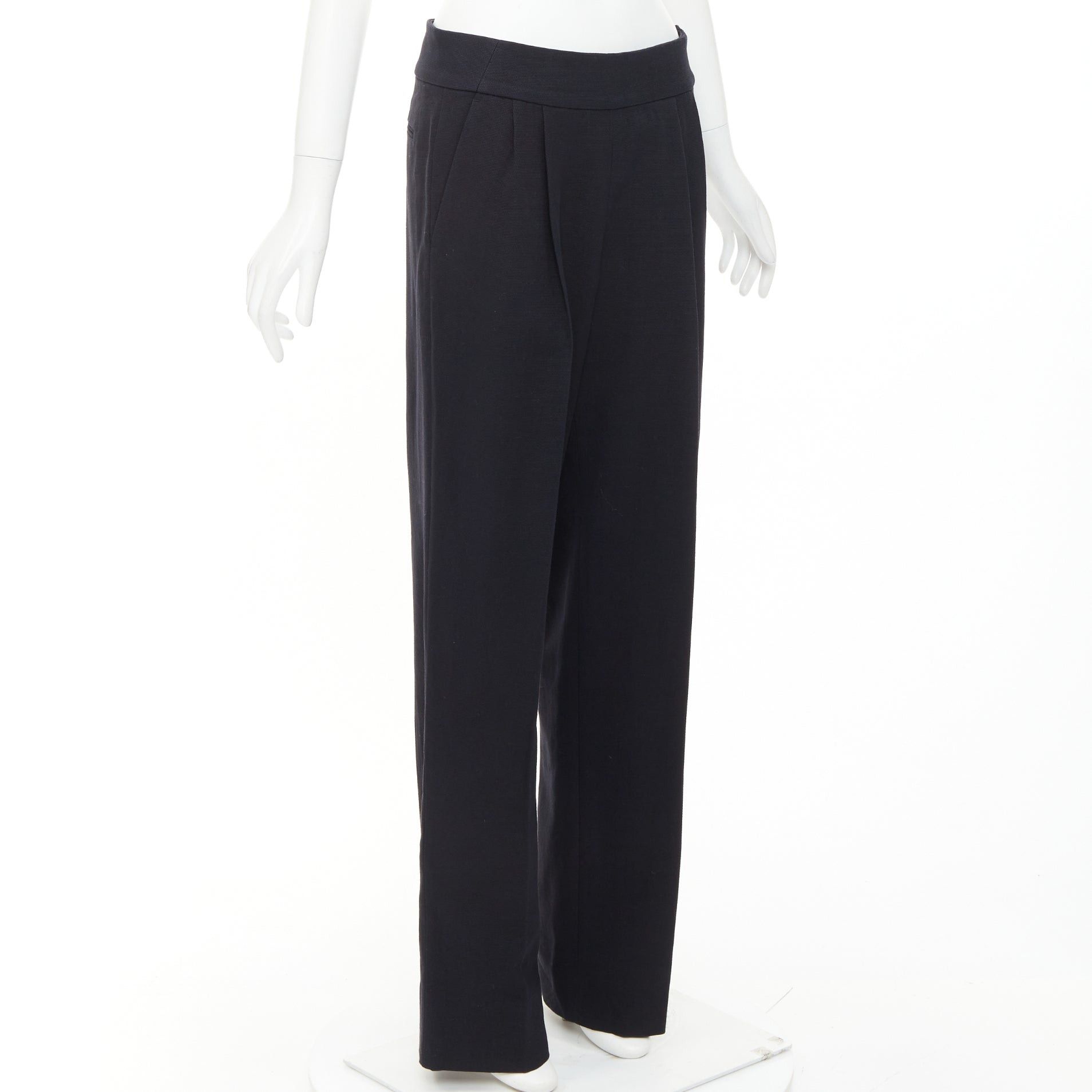 Dries Van Noten DRIES VAN NOTEN black wool cotton pleated front wide leg trousers pants FR38 M Size 28" / US 6 / IT 42 - 3 Thumbnail