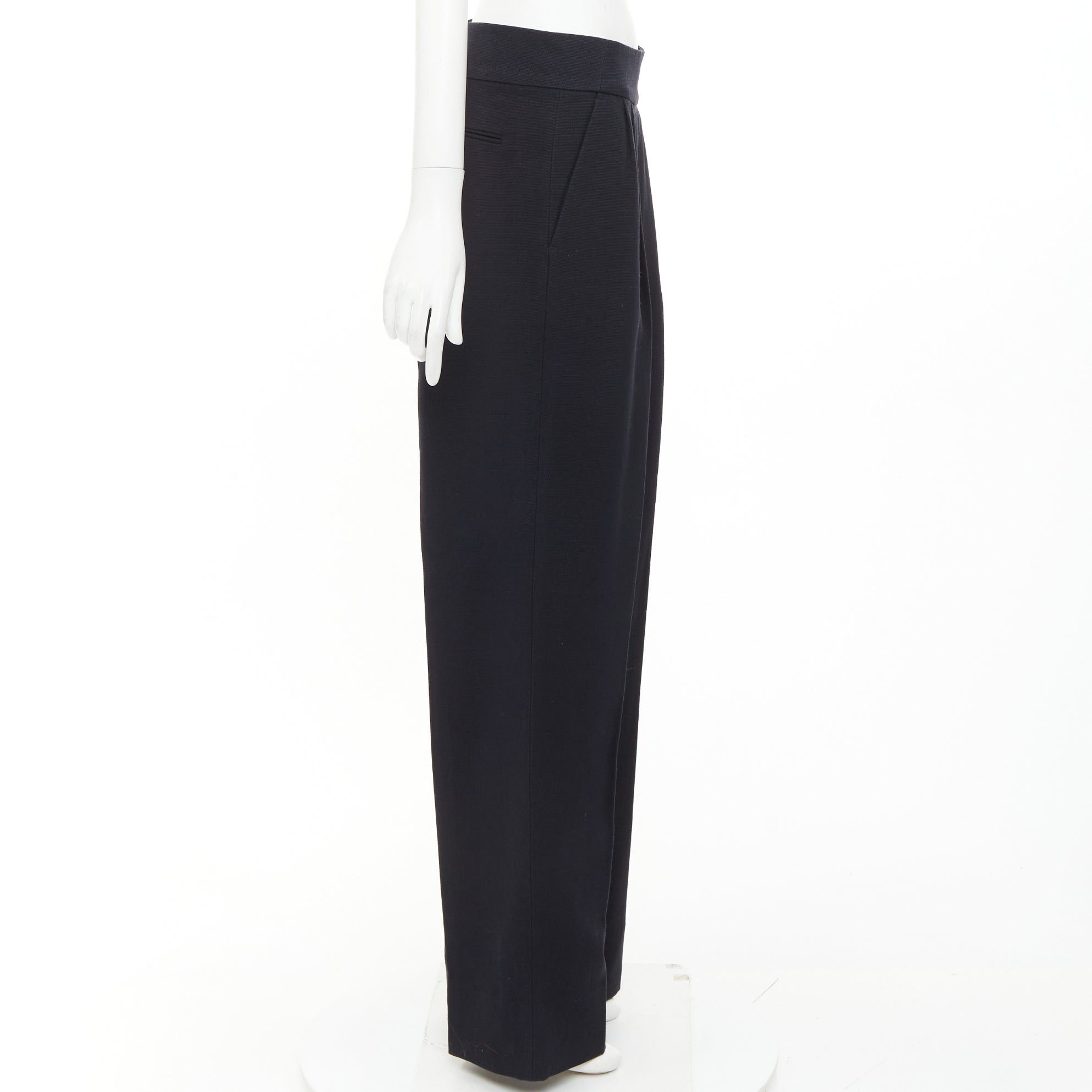 Dries Van Noten DRIES VAN NOTEN black wool cotton pleated front wide leg trousers pants FR38 M Size 28" / US 6 / IT 42 - 4 Thumbnail