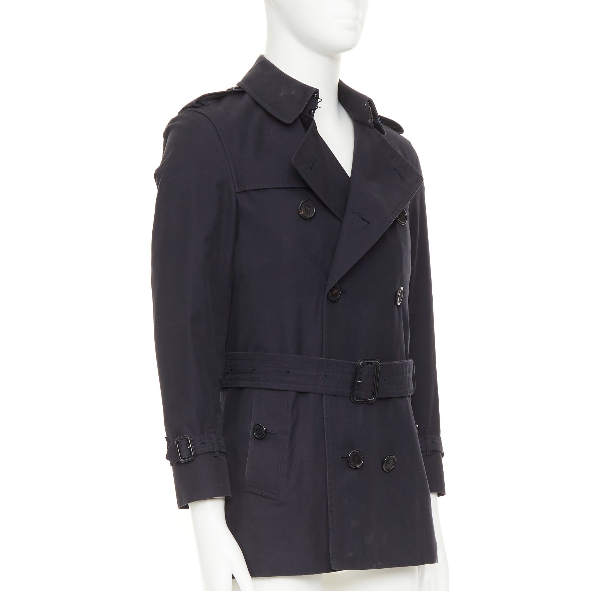 Burberry BURBERRY Prorsum 2011 black cotton twill double breasted leather trim beltedtrench coat EU46 S Size US S / EU 44-46 / 1 - 3 Thumbnail