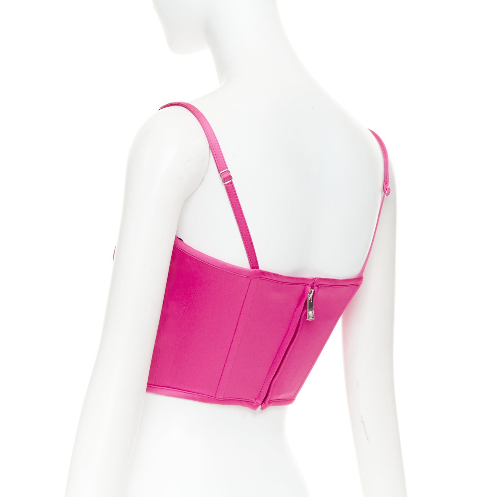 Versace new VERSACE Medusa '95 Satin Waterlilly fuschia pink boned silver buckle crop top IT42 M Size M / US 6-8 / IT 42-44 - 6 Thumbnail