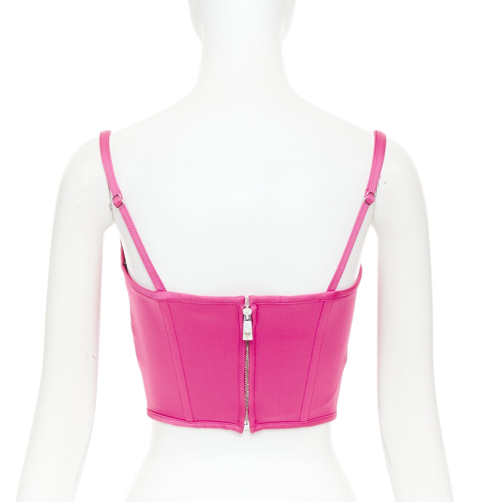 Versace new VERSACE Medusa '95 Satin Waterlilly fuschia pink boned silver buckle crop top IT42 M Size M / US 6-8 / IT 42-44 - 5 Thumbnail