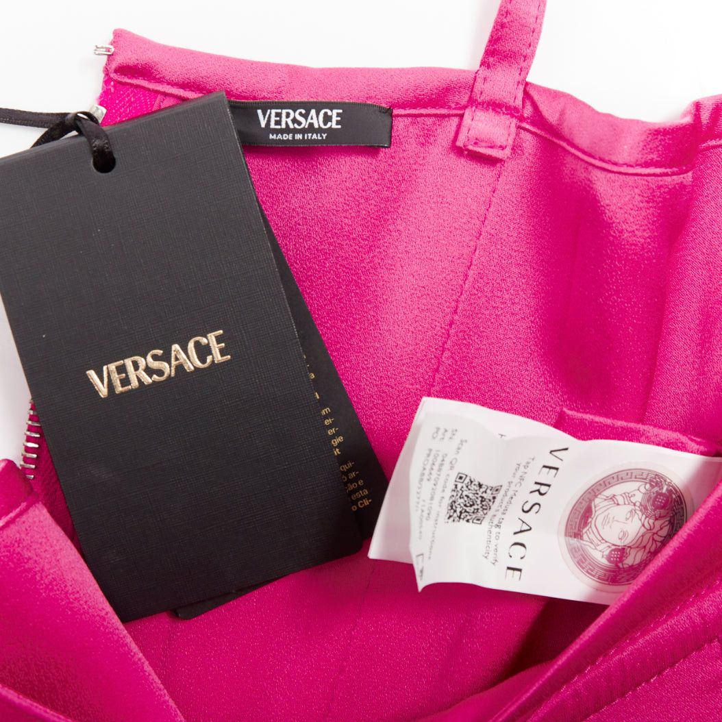 Versace new VERSACE Medusa '95 Satin Waterlilly fuschia pink boned silver buckle crop top IT42 M Size M / US 6-8 / IT 42-44 - 8 Thumbnail