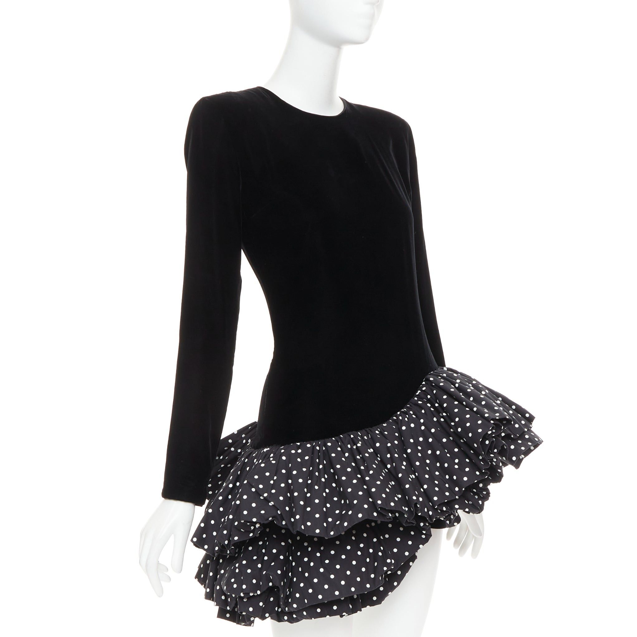 Alexandre Vauthier ALEXANDRE VAUTHIER AW2023 Runway black velvet polka dot mini dress Size S / US 4 / IT 40 - 3 Thumbnail