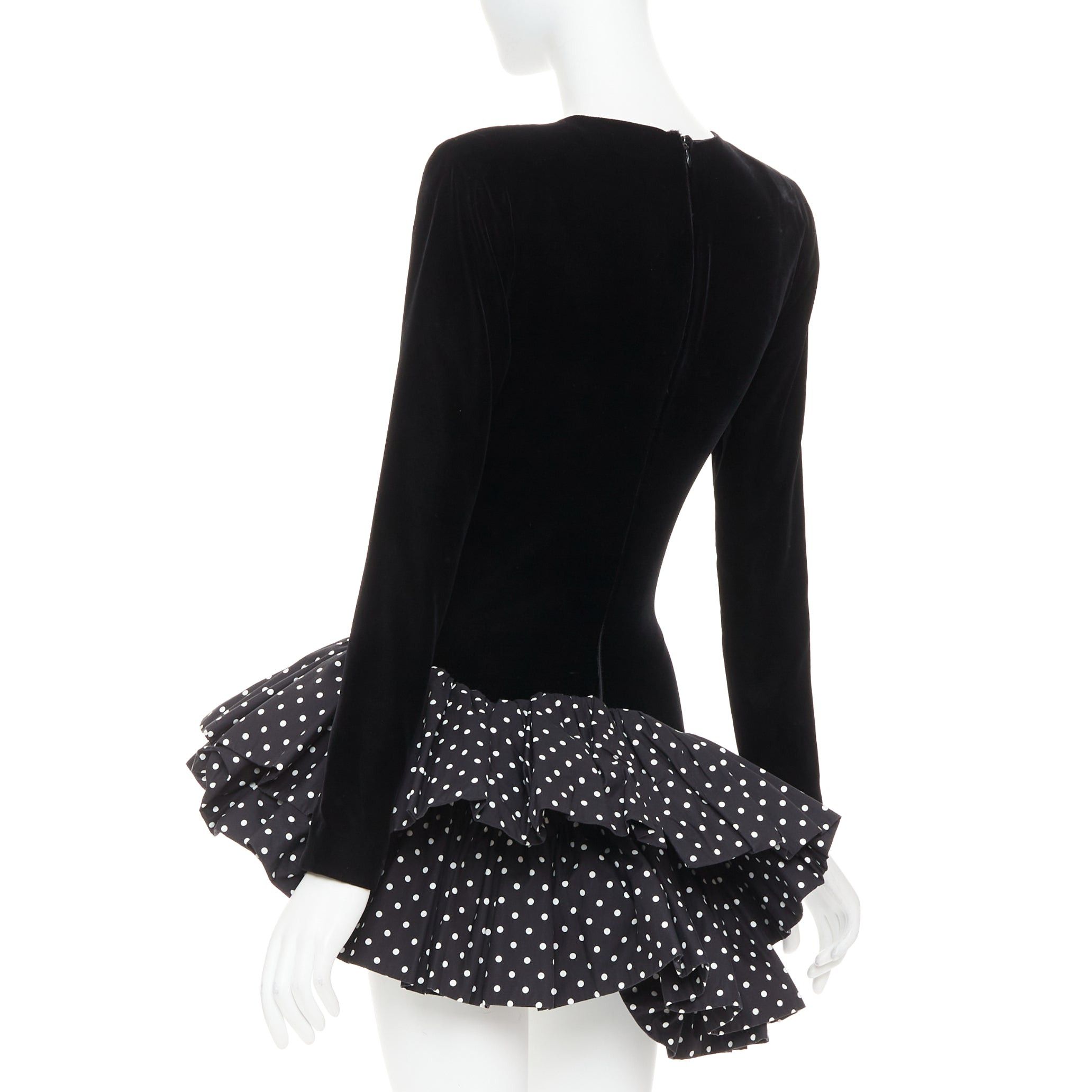 Alexandre Vauthier ALEXANDRE VAUTHIER AW2023 Runway black velvet polka dot mini dress Size S / US 4 / IT 40 - 6 Thumbnail