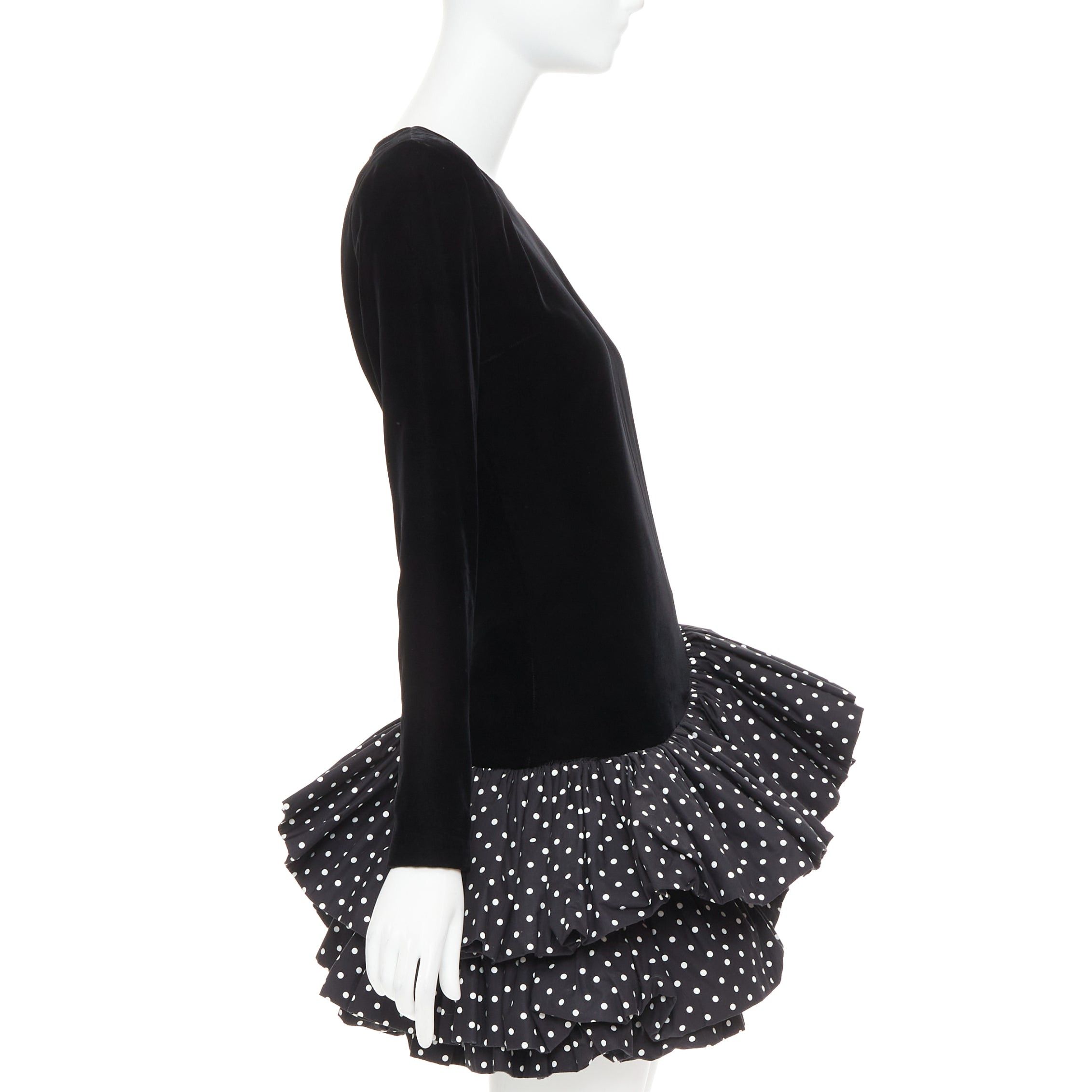 Alexandre Vauthier ALEXANDRE VAUTHIER AW2023 Runway black velvet polka dot mini dress Size S / US 4 / IT 40 - 4 Thumbnail