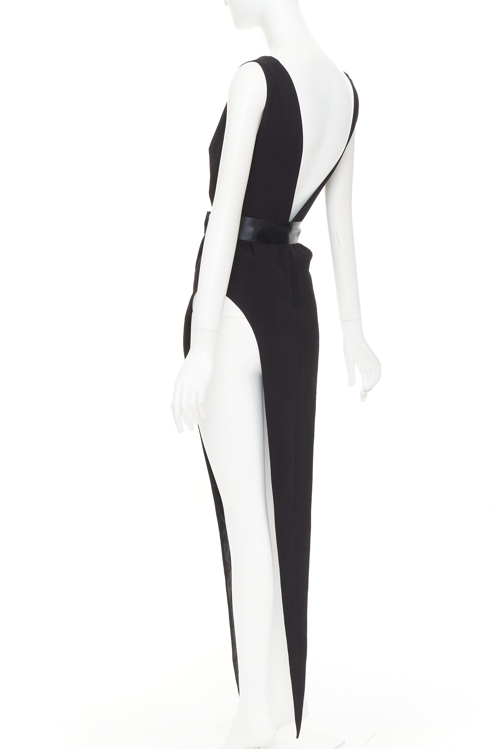 Alexandre Vauthier ALEXANDRE VAUTHIER COUTURE 2021 Runway black plunge neck crystal brooch belt high slit bodysuit dress Size S / US 4 / IT 40 - 6 Thumbnail