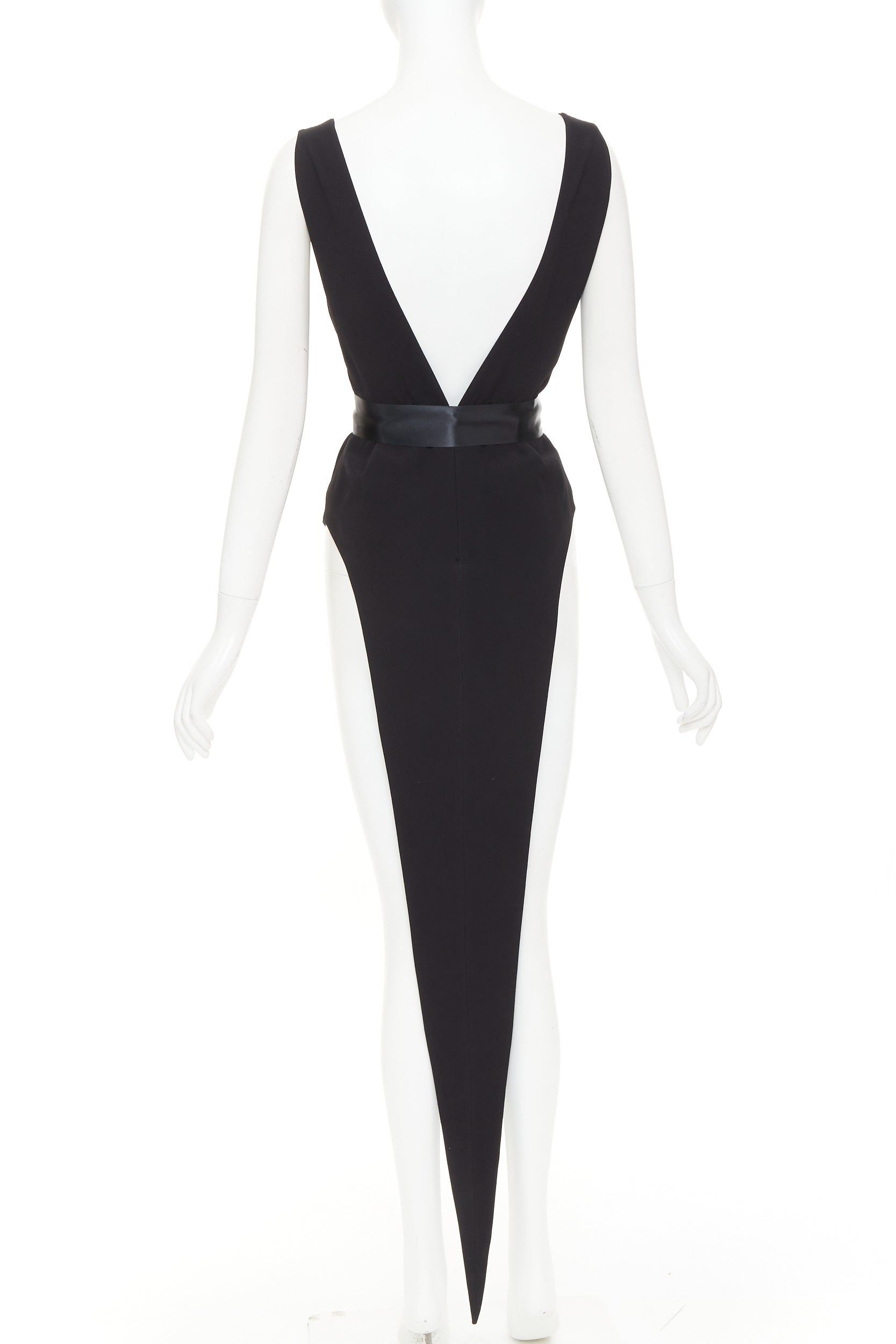Alexandre Vauthier ALEXANDRE VAUTHIER COUTURE 2021 Runway black plunge neck crystal brooch belt high slit bodysuit dress Size S / US 4 / IT 40 - 5 Thumbnail
