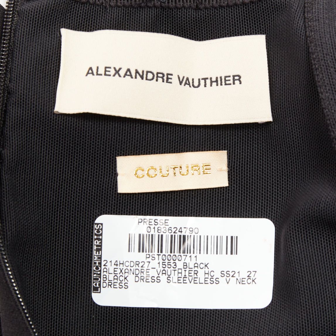 Alexandre Vauthier ALEXANDRE VAUTHIER COUTURE 2021 Runway black plunge neck crystal brooch belt high slit bodysuit dress Size S / US 4 / IT 40 - 8 Thumbnail